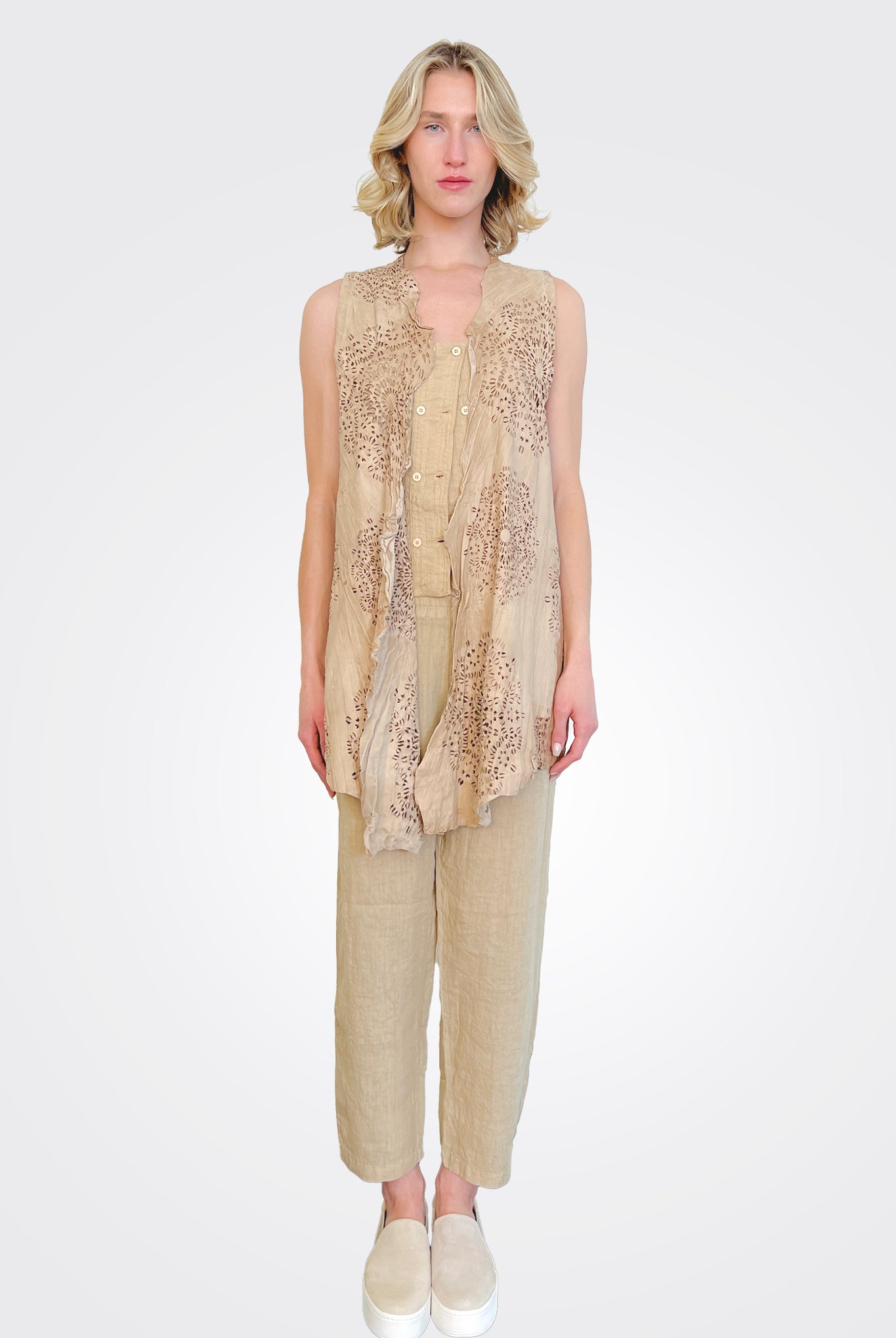 Lasercut Long Vest - Beige by Transit Par-Such — alternate view