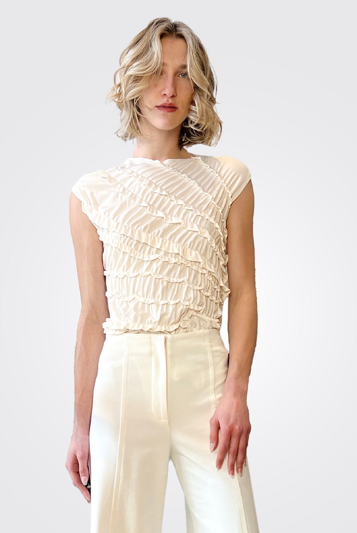 Ruffle Blouse - Ivory Beige by Liviana Conti — alternate view