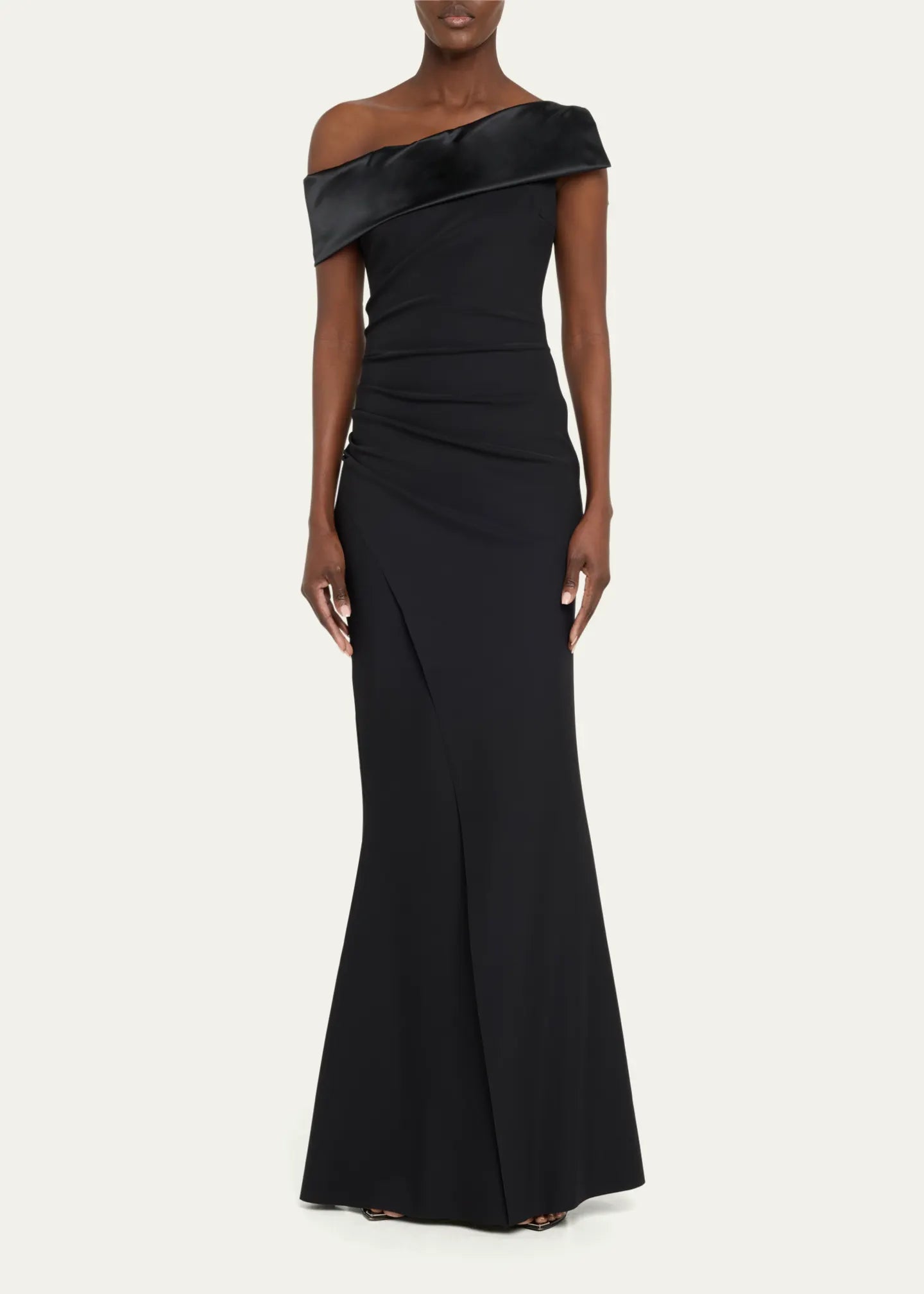 Koppany Ruched One-Shoulder Jersey Trumpet Gown - Black by Chiara Boni | 25 South Boutiques