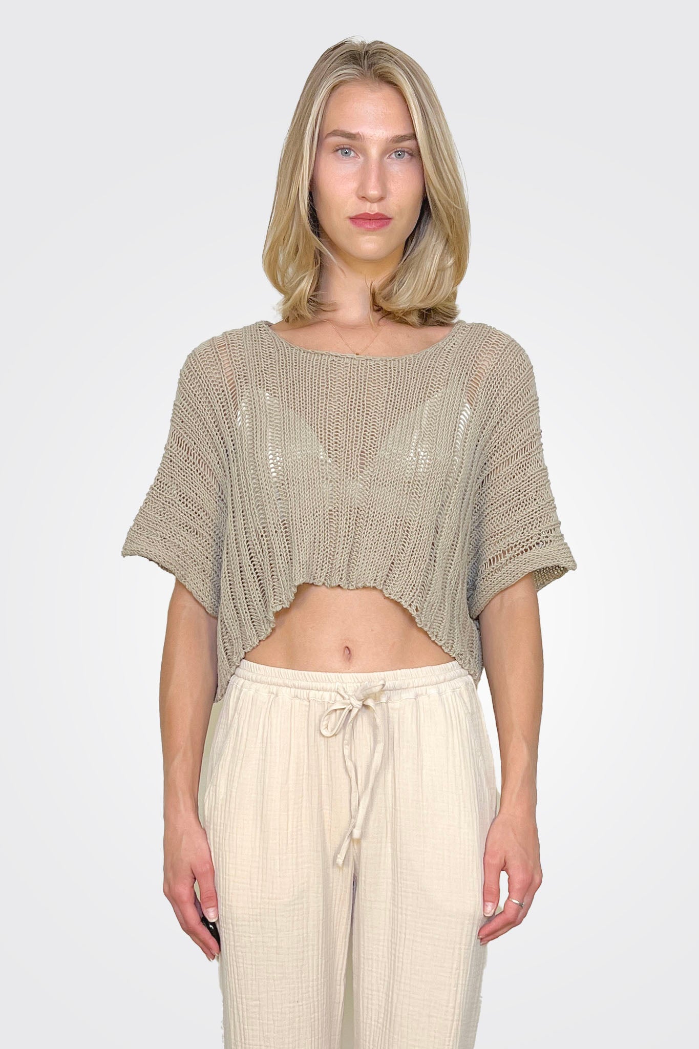 Crop Knit Tunic - Beige by Studio B3 | 25 South Boutiques