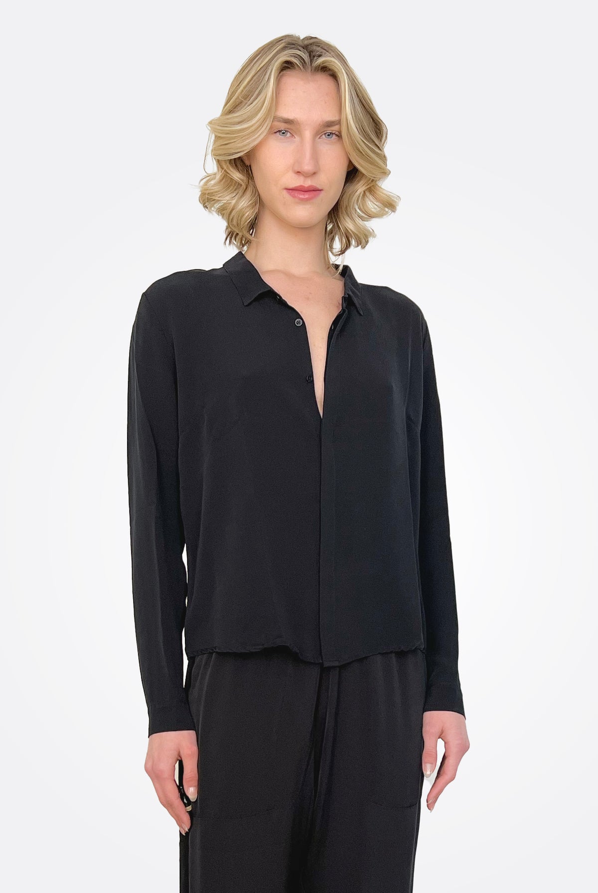 Short Button Up Silk Shirt - Black by Private 0204 — alternate view