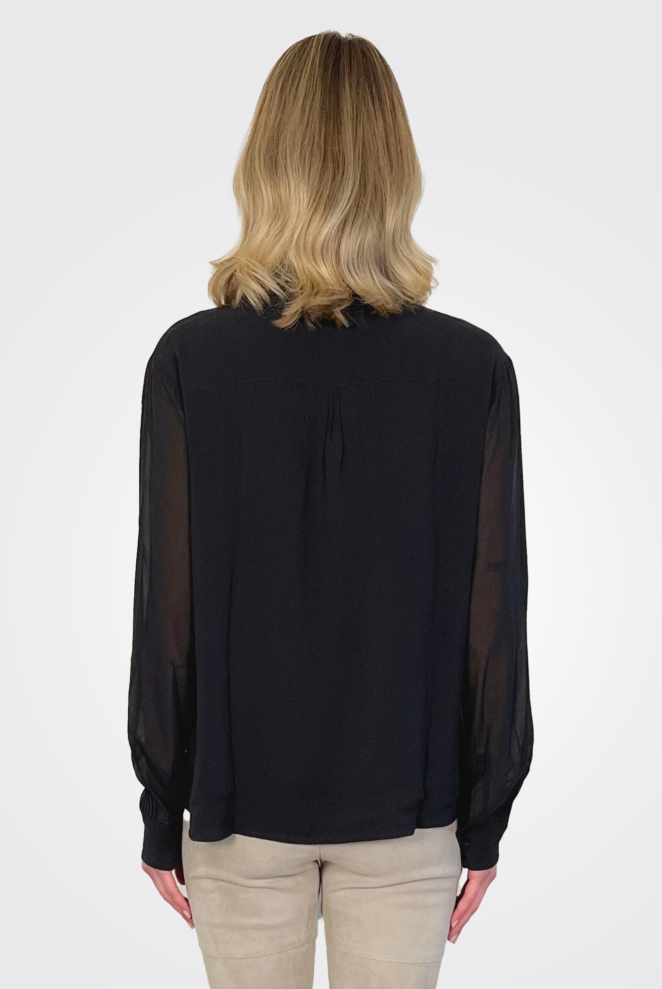 Silk Georgette PinTuck Shirt - Black by Kristensen — alternate view