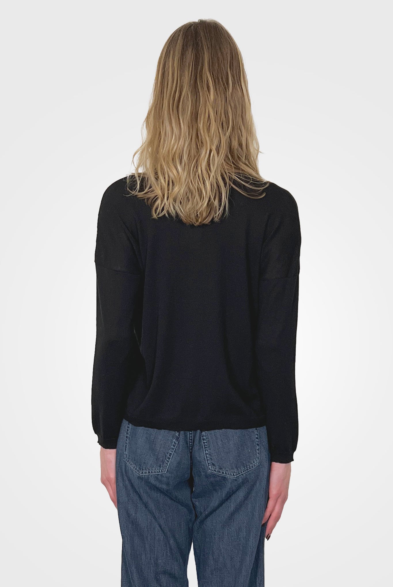 Long Sleeve Crew Neck Sweater - Black by Private 0204 — alternate view