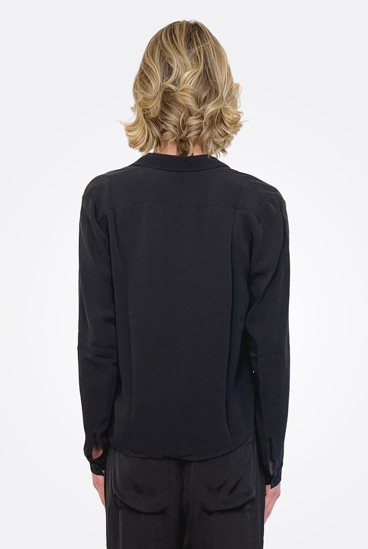 Short Button Up Silk Shirt - Black by Private 0204 — view 3