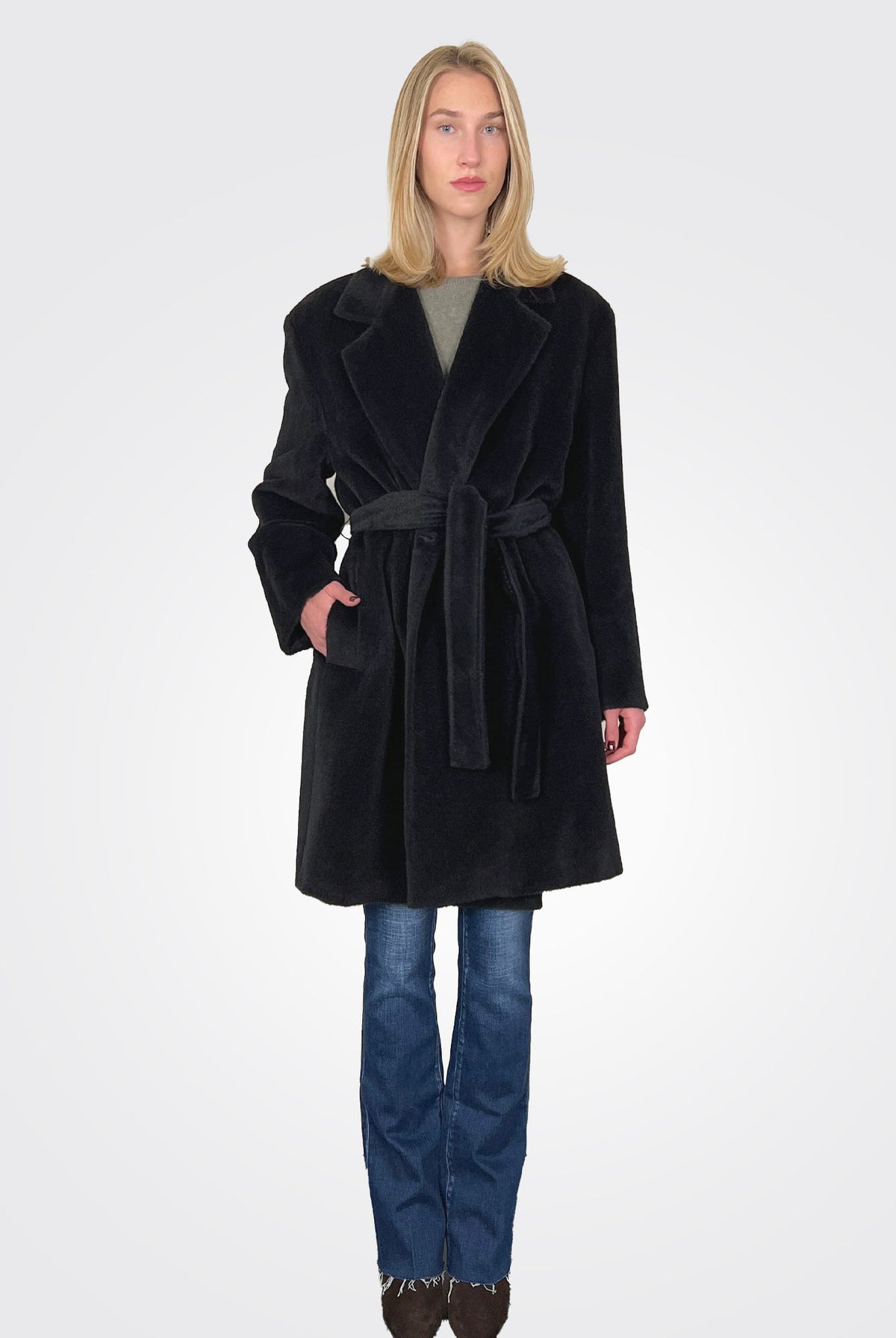 Eolico Belted Wrap Coat - Black by Marella — alternate view