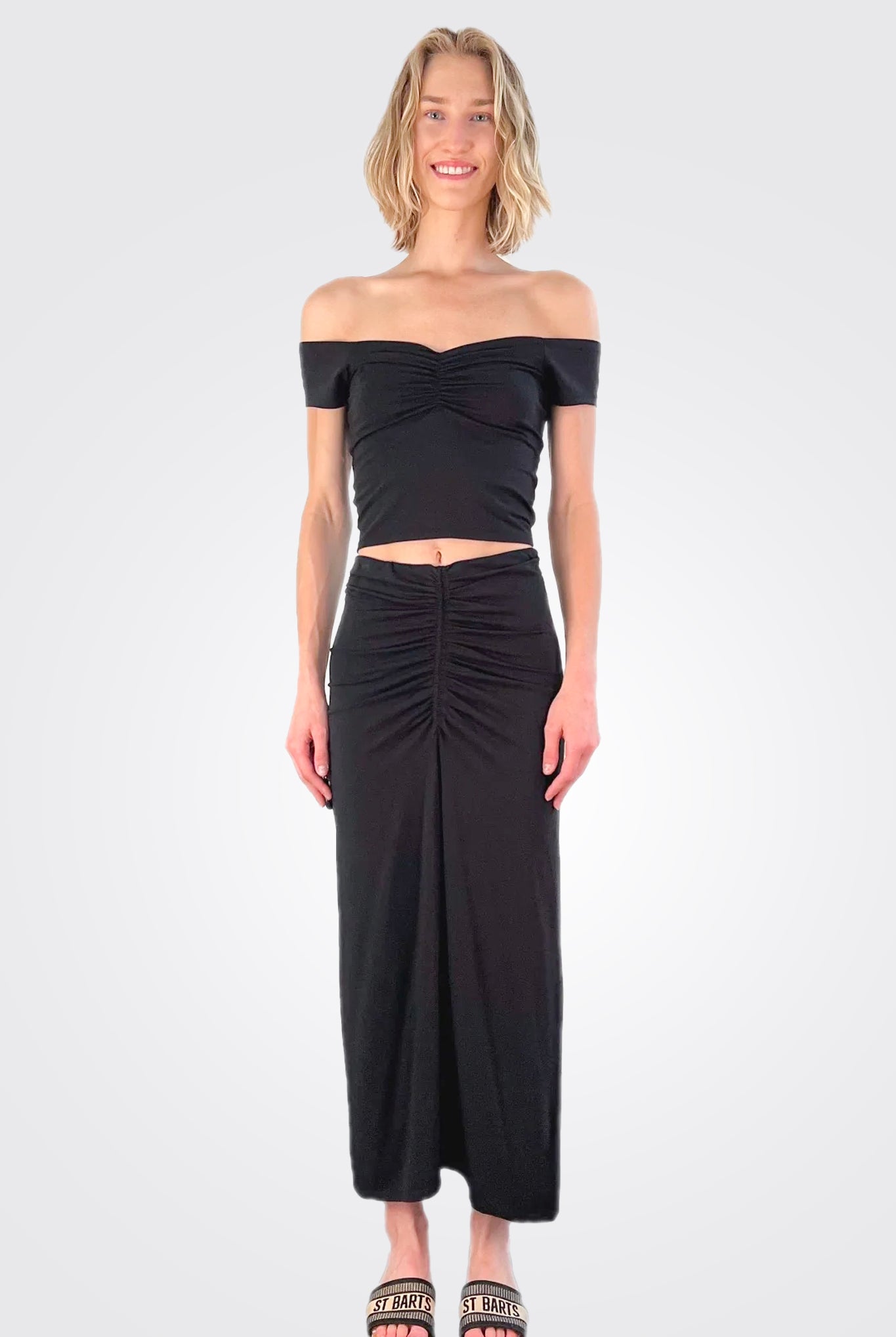 Shirred Maxi Skirt - Black by Bobi | 25 South Boutiques