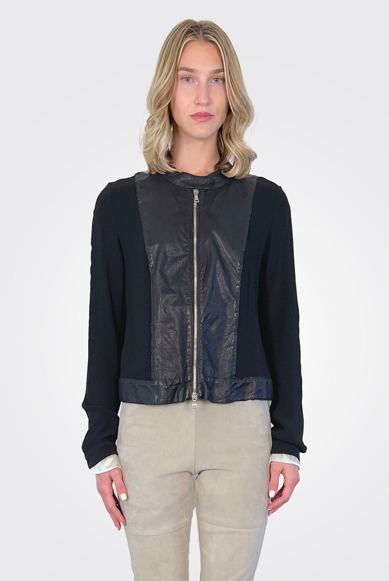 Leather Mix Media Jacket - Black by Transit Par-Such — alternate view