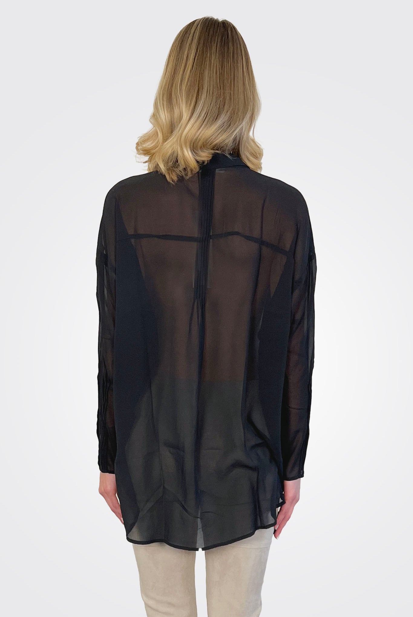 Silk Georgette PinTruck Oversize Shirt - Black by Kristensen — alternate view