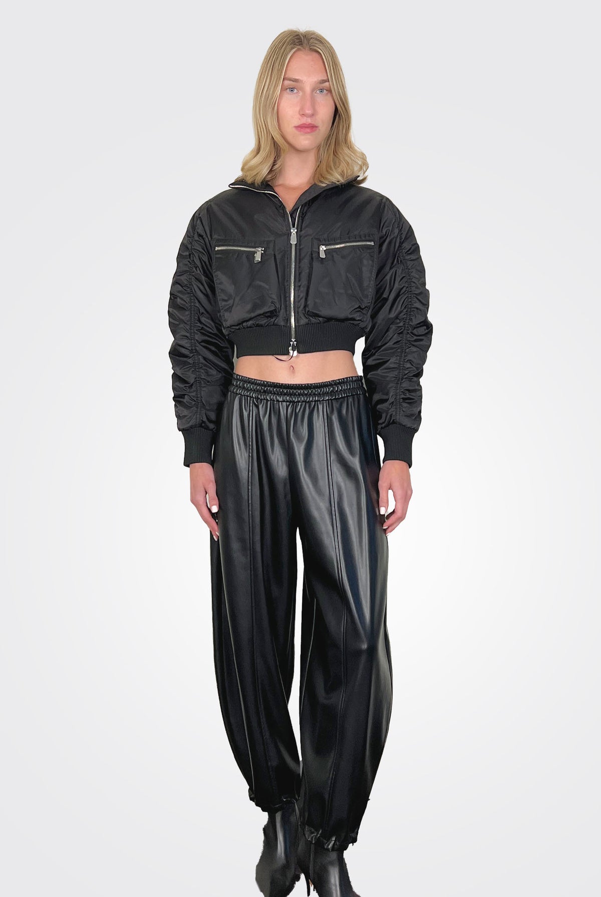 Bavette Short Satin Bomber Jacket - Black by Pinko — view 3