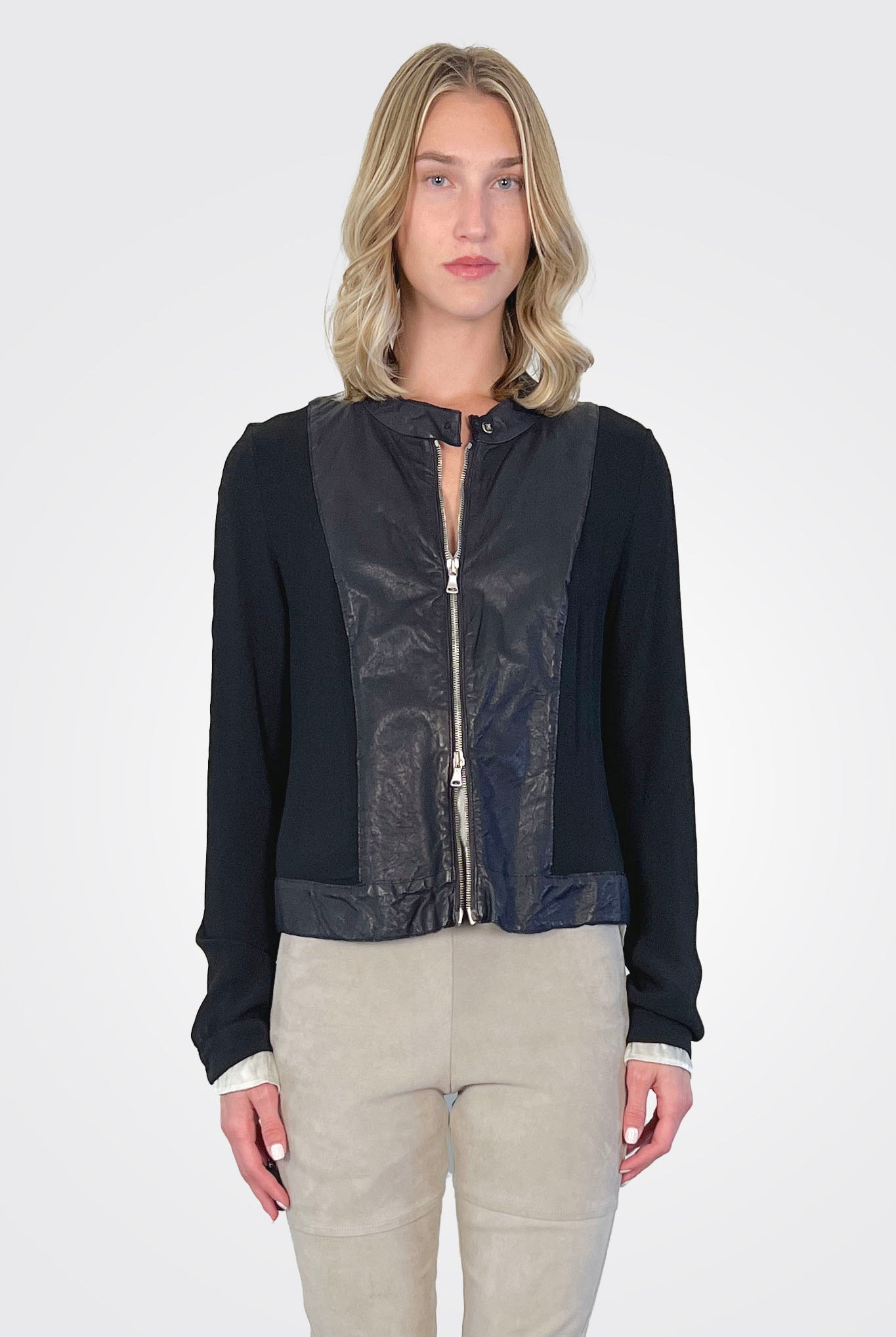 Leather Mix Media Jacket - Black by Transit Par-Such — view 3
