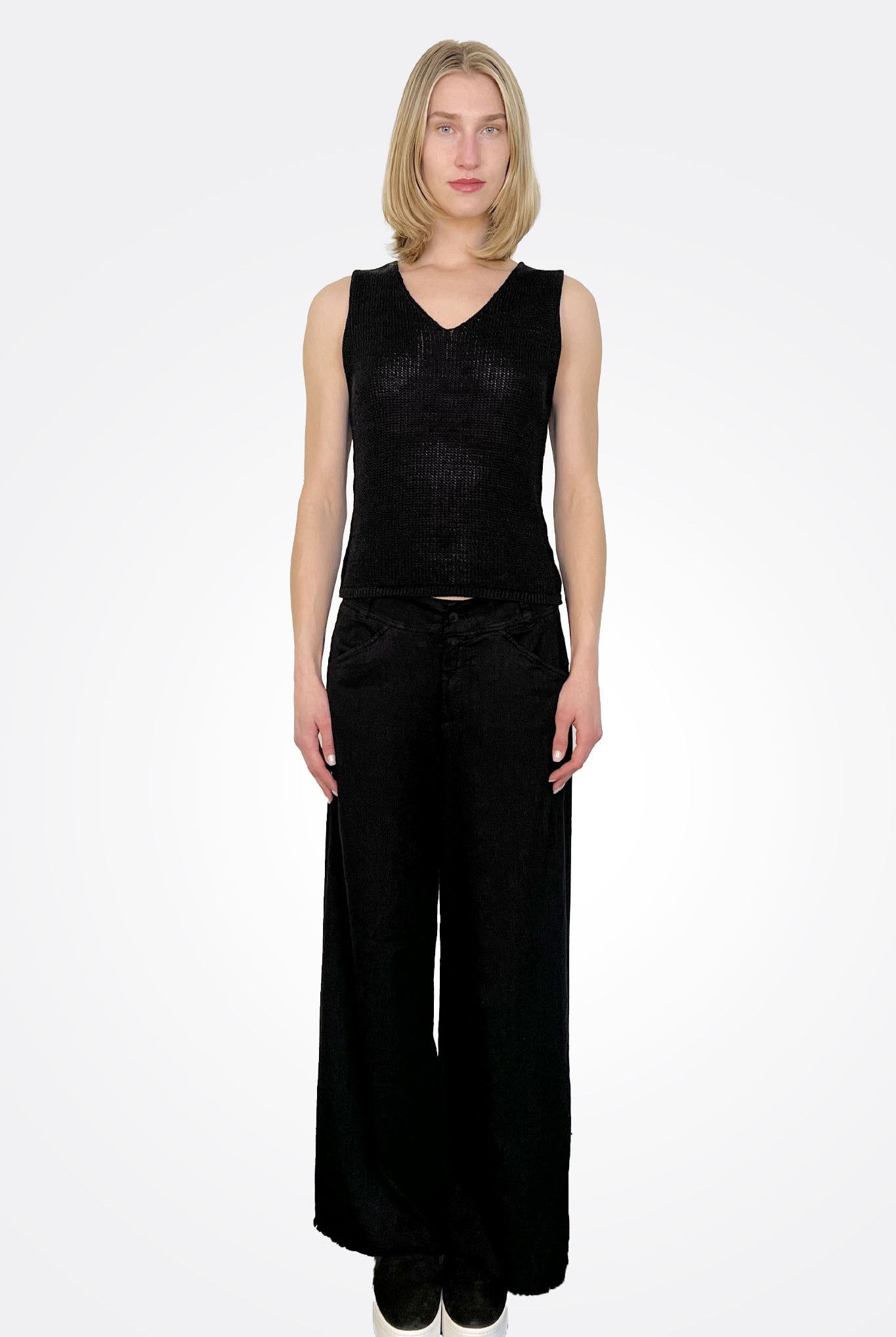 Wide Leg Frayed Bottom Trousers - Black by Transit Par-Such | 25 South Boutiques