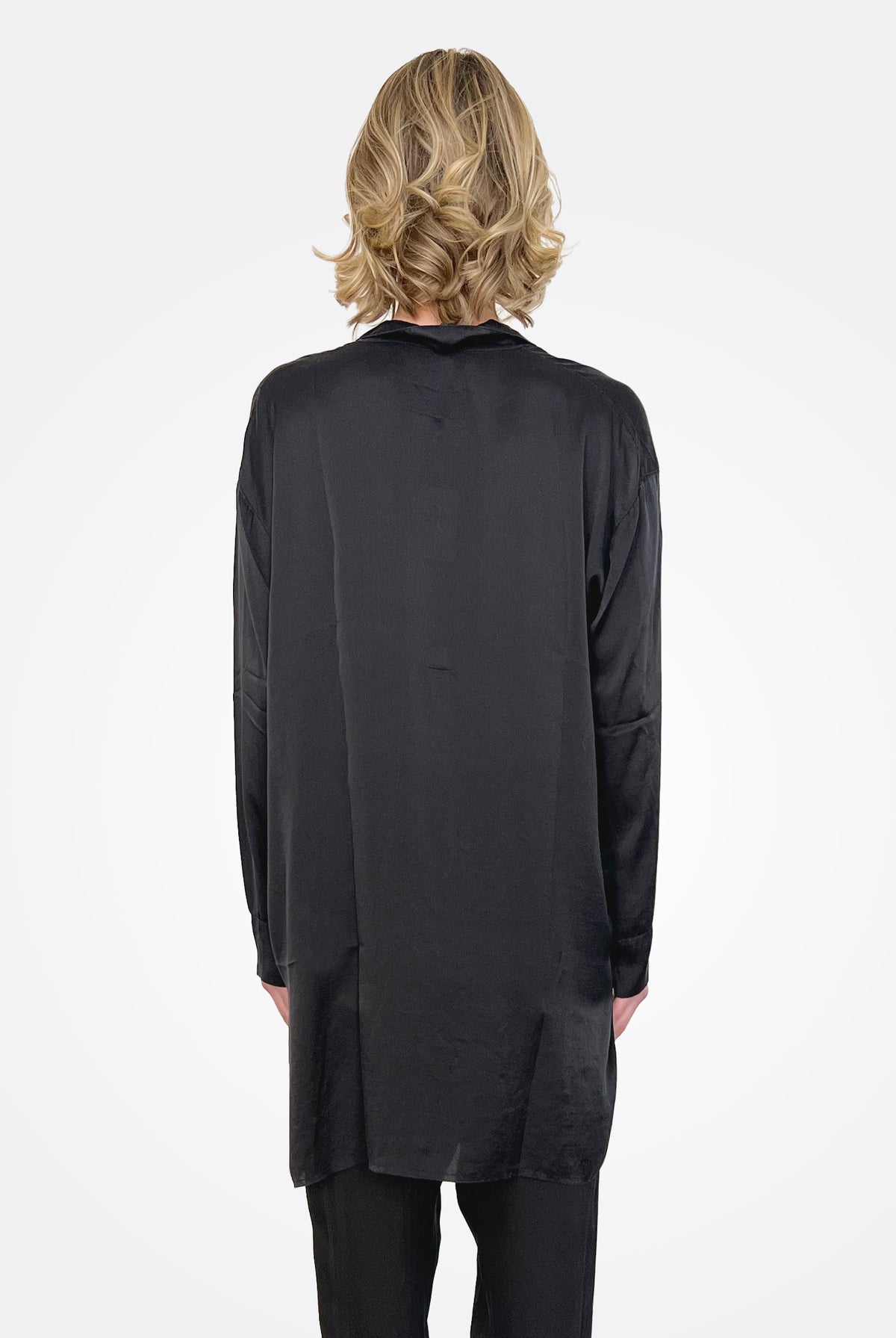 Silk Oversized Button Down - Black by Private 0204 — view 3