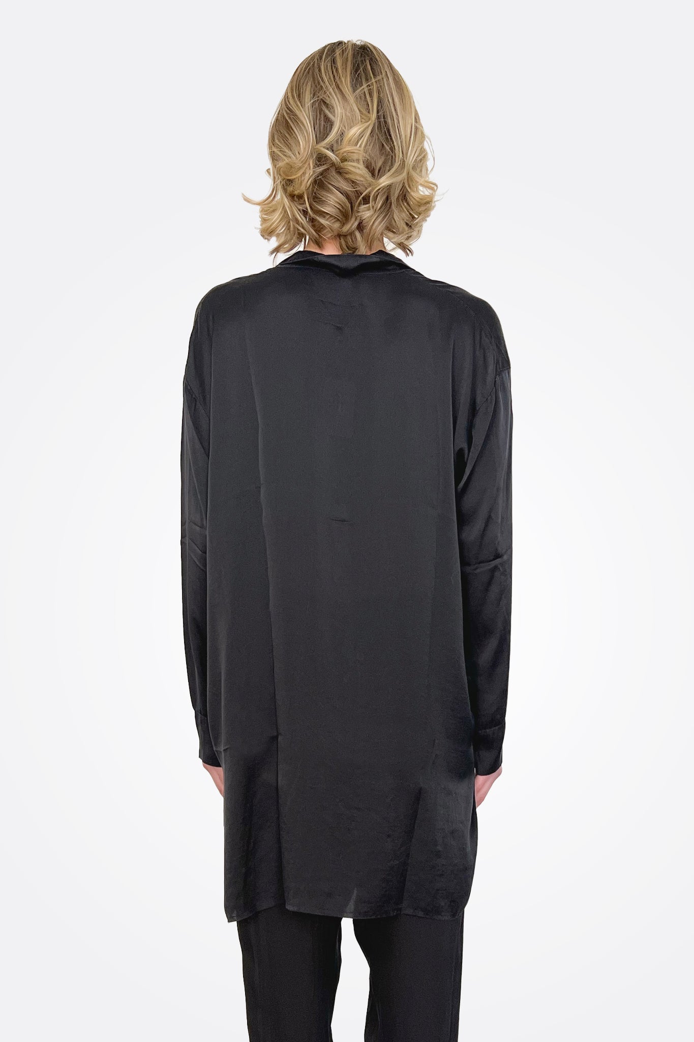 Silk Oversized Button Down - Black by Private 0204 — view 3