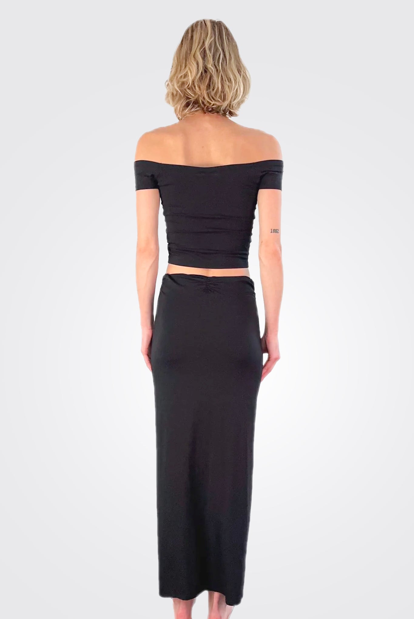 Shirred Maxi Skirt - Black by Bobi — view 3