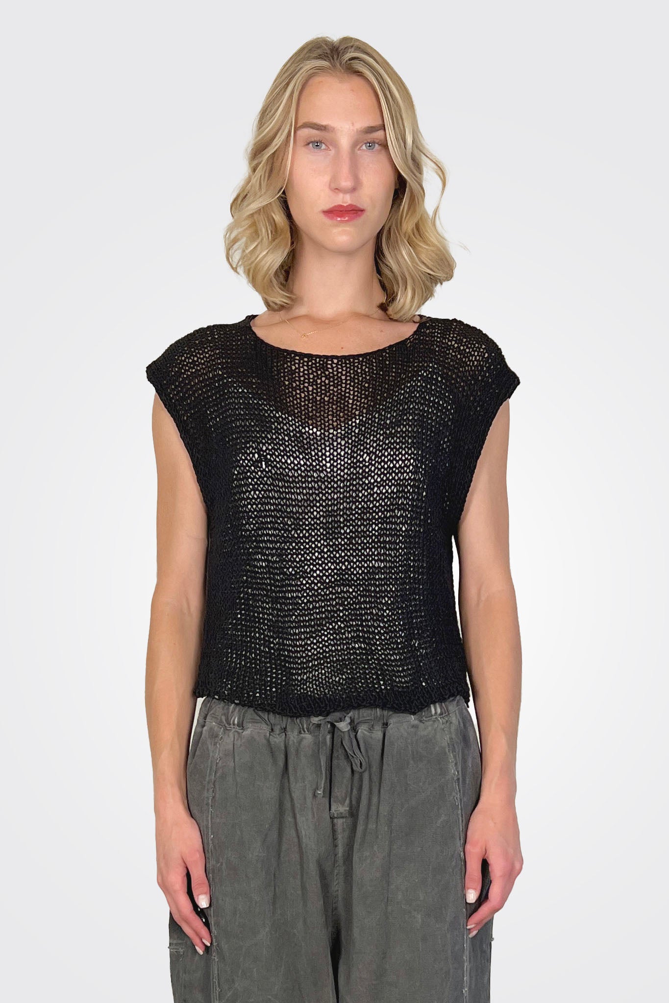 Hand Knit Wide Neck Top - Black by Umit Unal | 25 South Boutiques