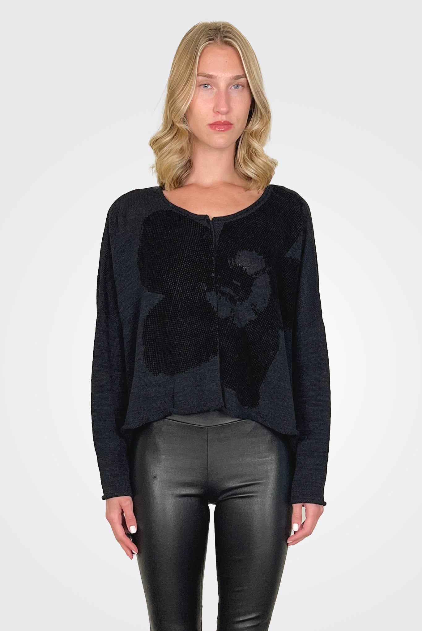 Round Neck Flower Cardigan - Black Black Flock by Rundholz | 25 South Boutiques