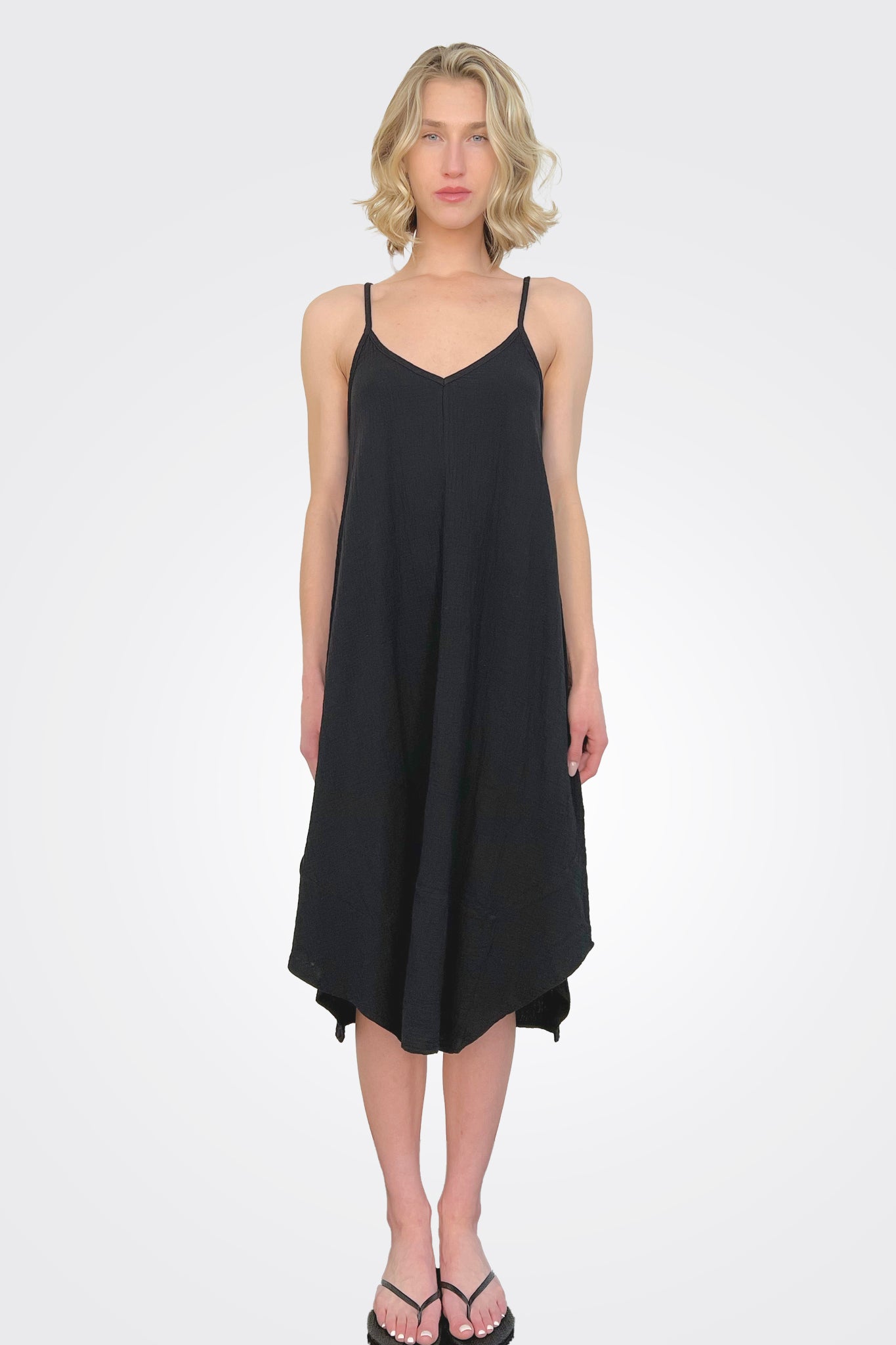 Cami V Neck Midi Handkerchief Dress - Black by Bobi | 25 South Boutiques