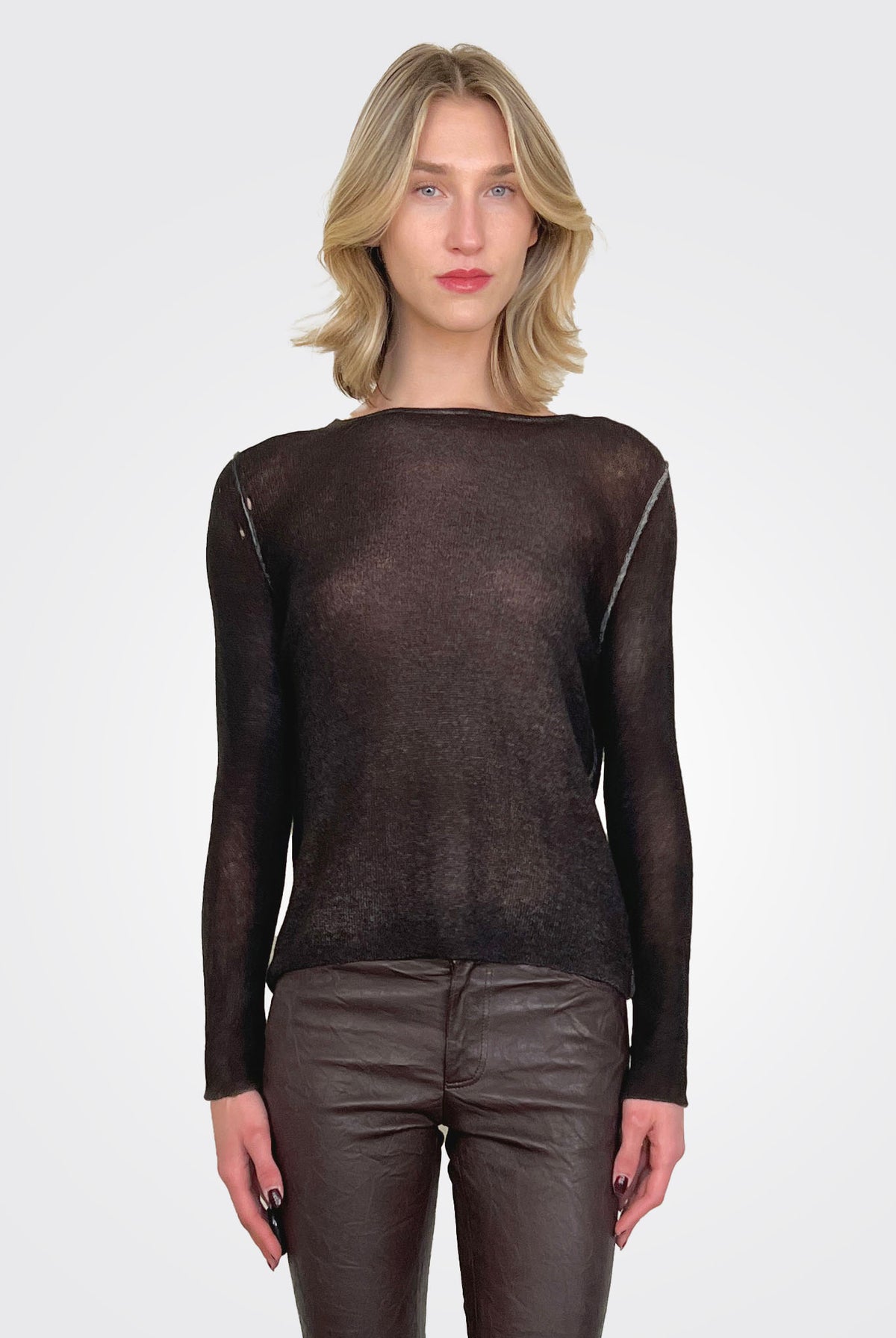 Reversible Cashmere Light Pullover - Brown Black by Avant Toi — alternate view