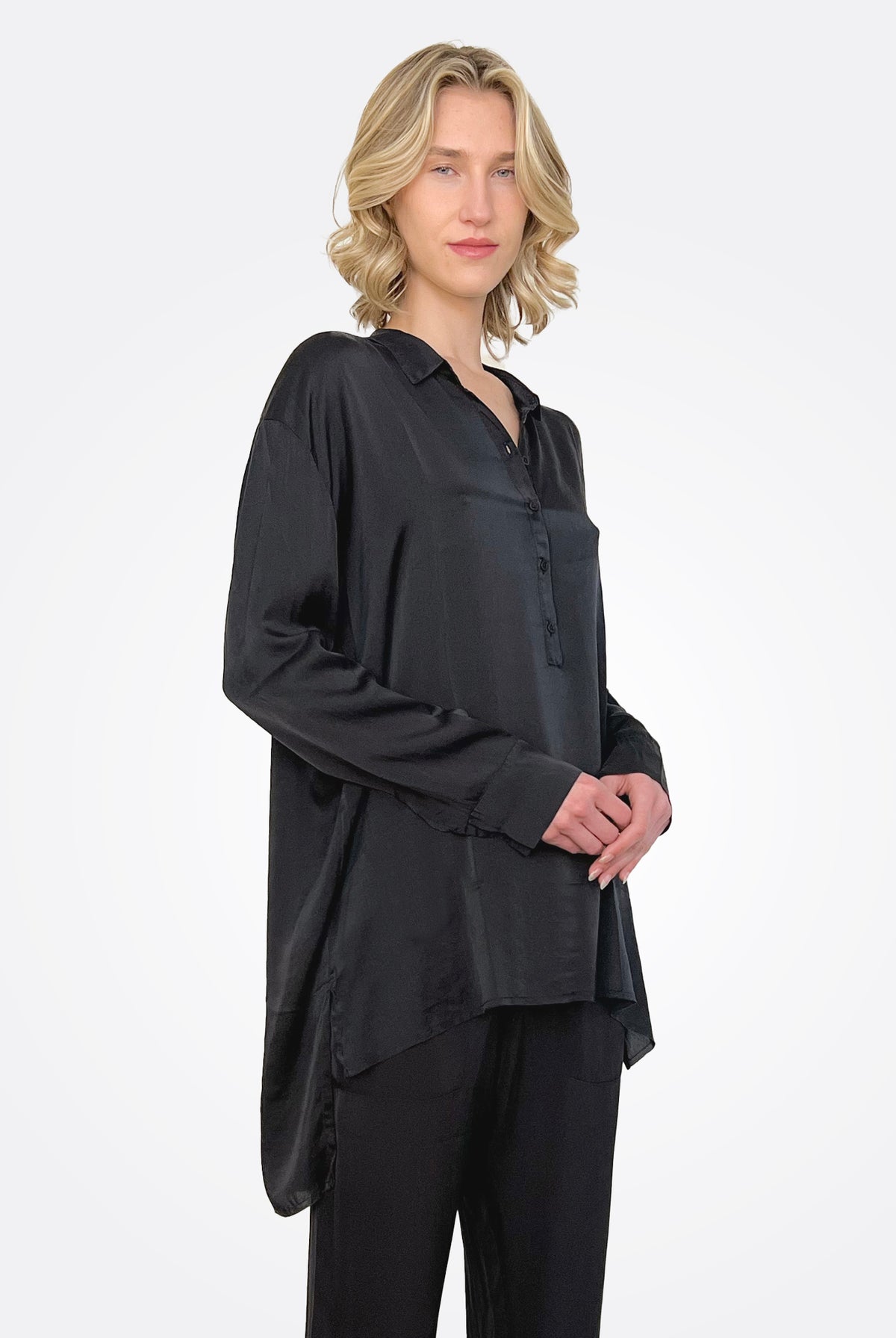Silk Oversized Button Down - Black by Private 0204 | 25 South Boutiques