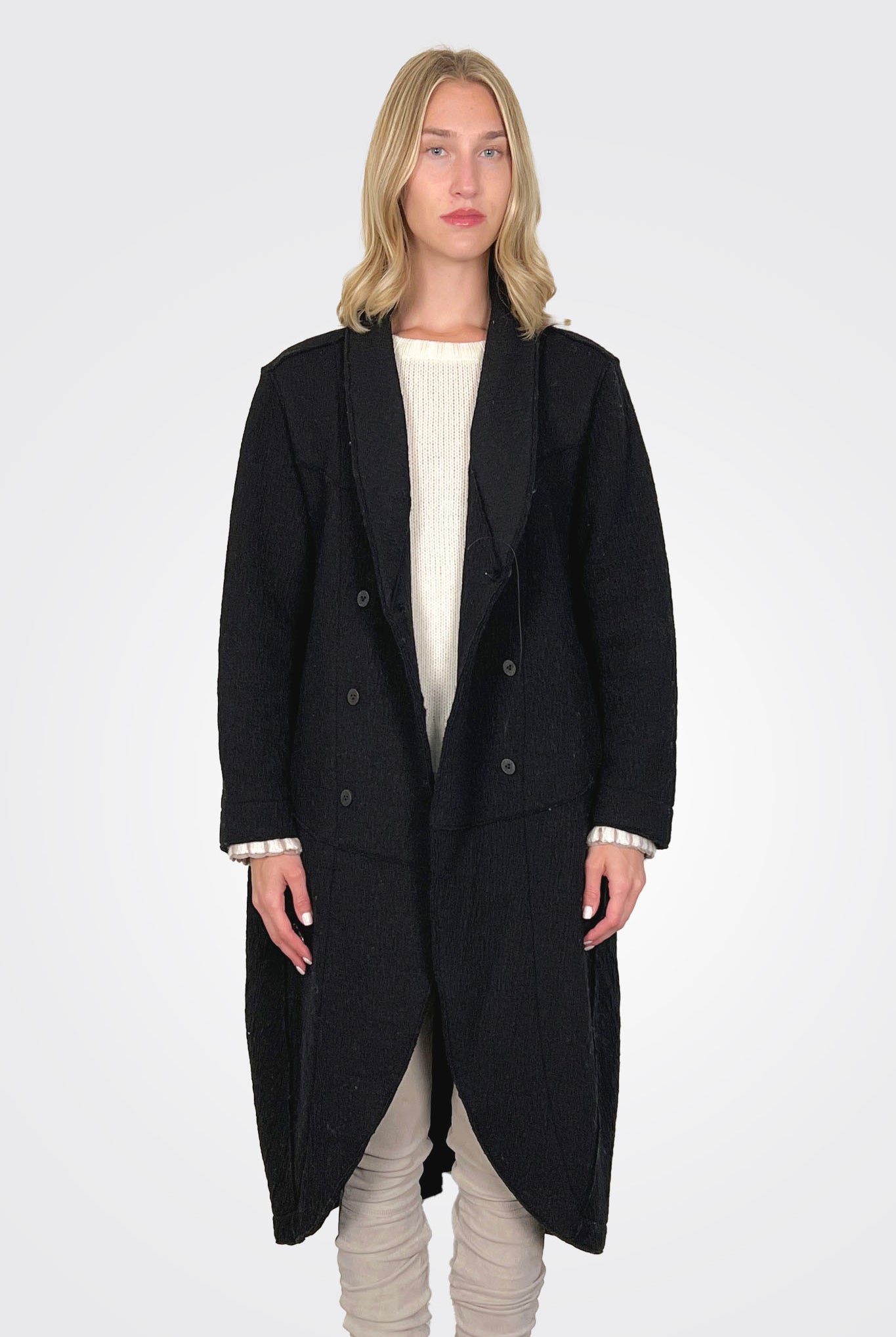 Oversized Midi Boiled Wool Knit Coat - Black by Transit Par-Such — alternate view