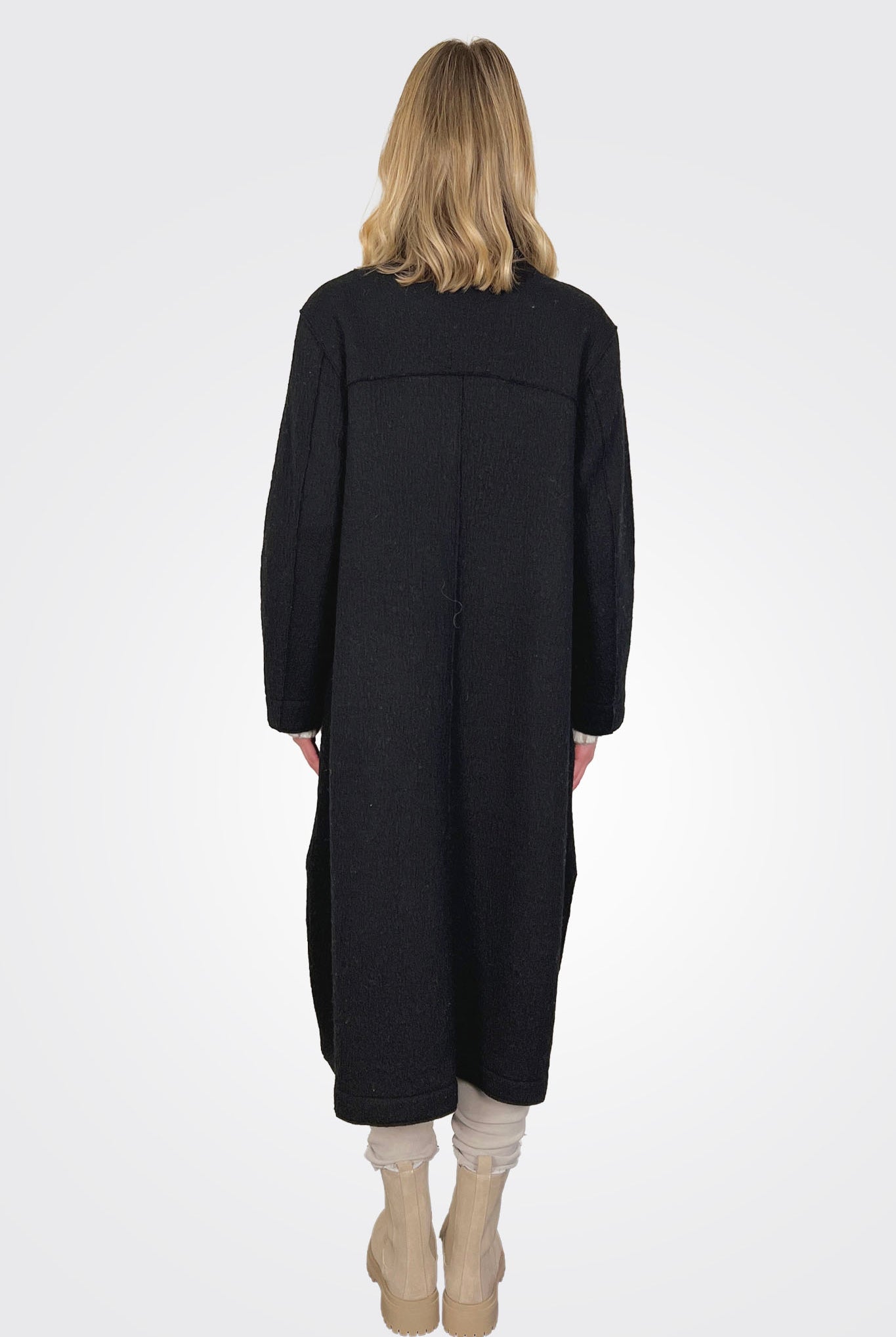 Oversized Midi Boiled Wool Knit Coat - Black by Transit Par-Such — view 3