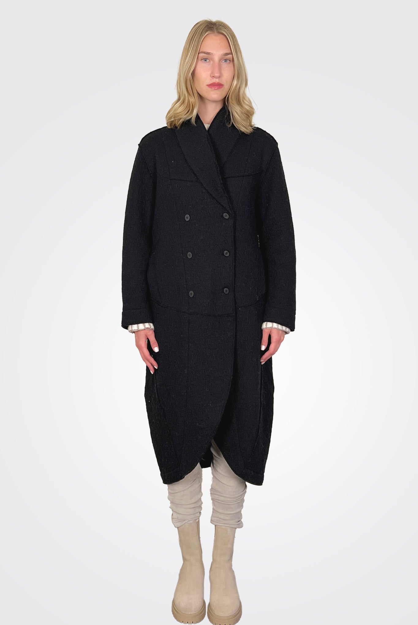 Oversized Midi Boiled Wool Knit Coat - Black by Transit Par-Such | 25 South Boutiques