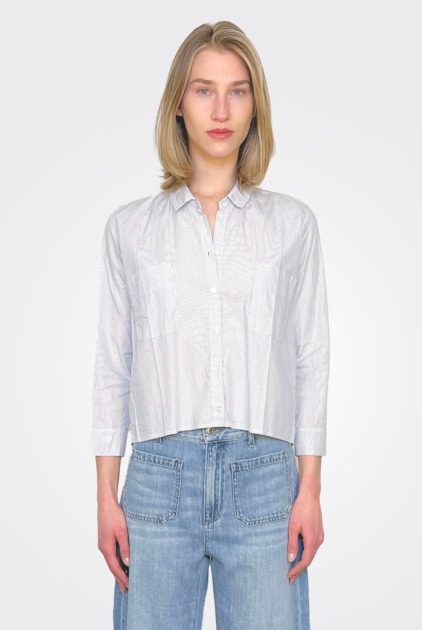 Cropped Cotton Blouse - Blu Stripe by Private 0204 — alternate view