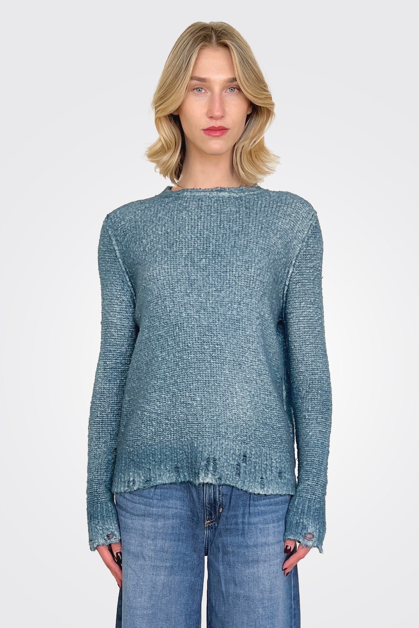 Reversible Knit Pullover - Blue Teal by Avant Toi — alternate view