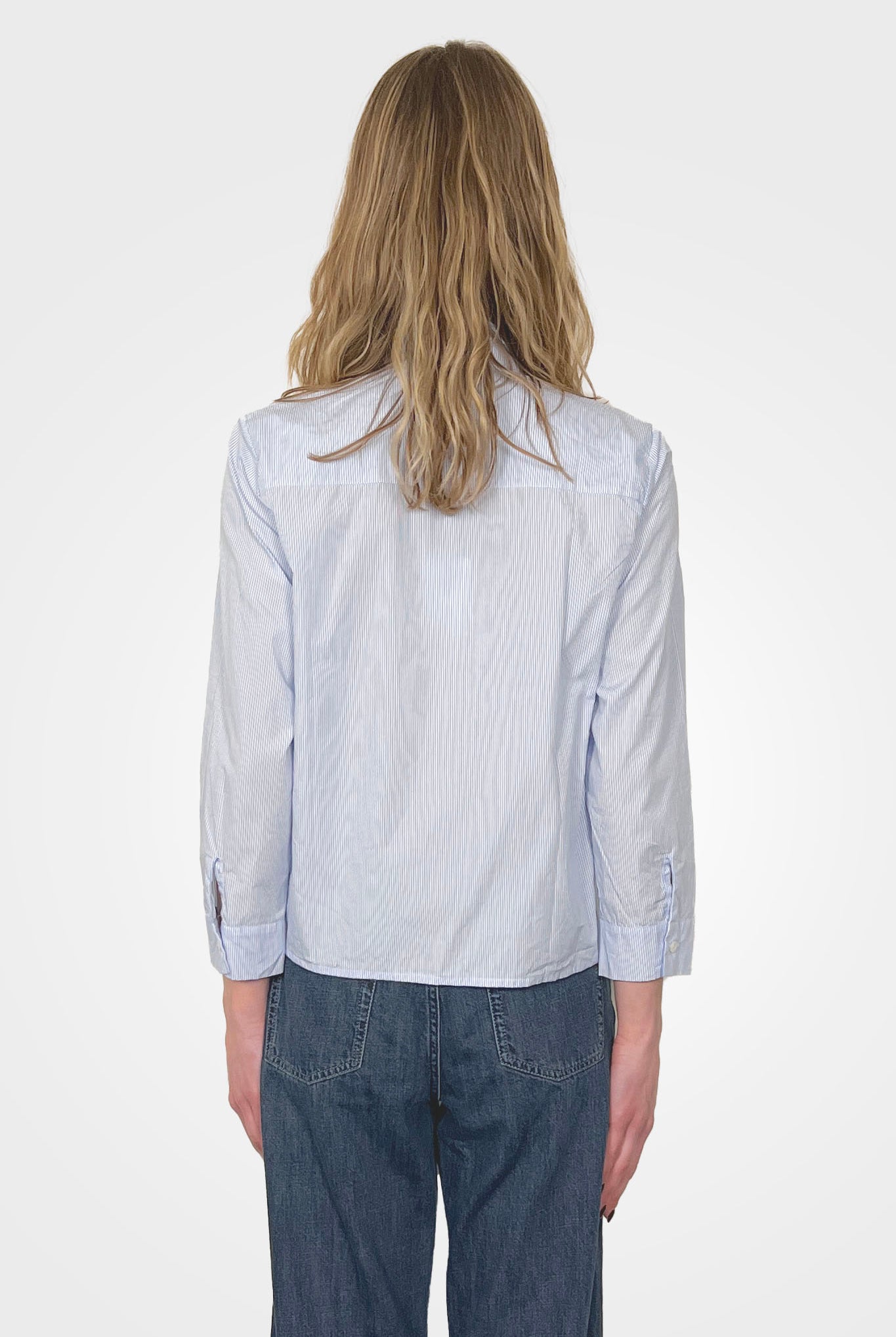 Cotton Striped Crop Button Down - Light Blue by Private 0204 — alternate view