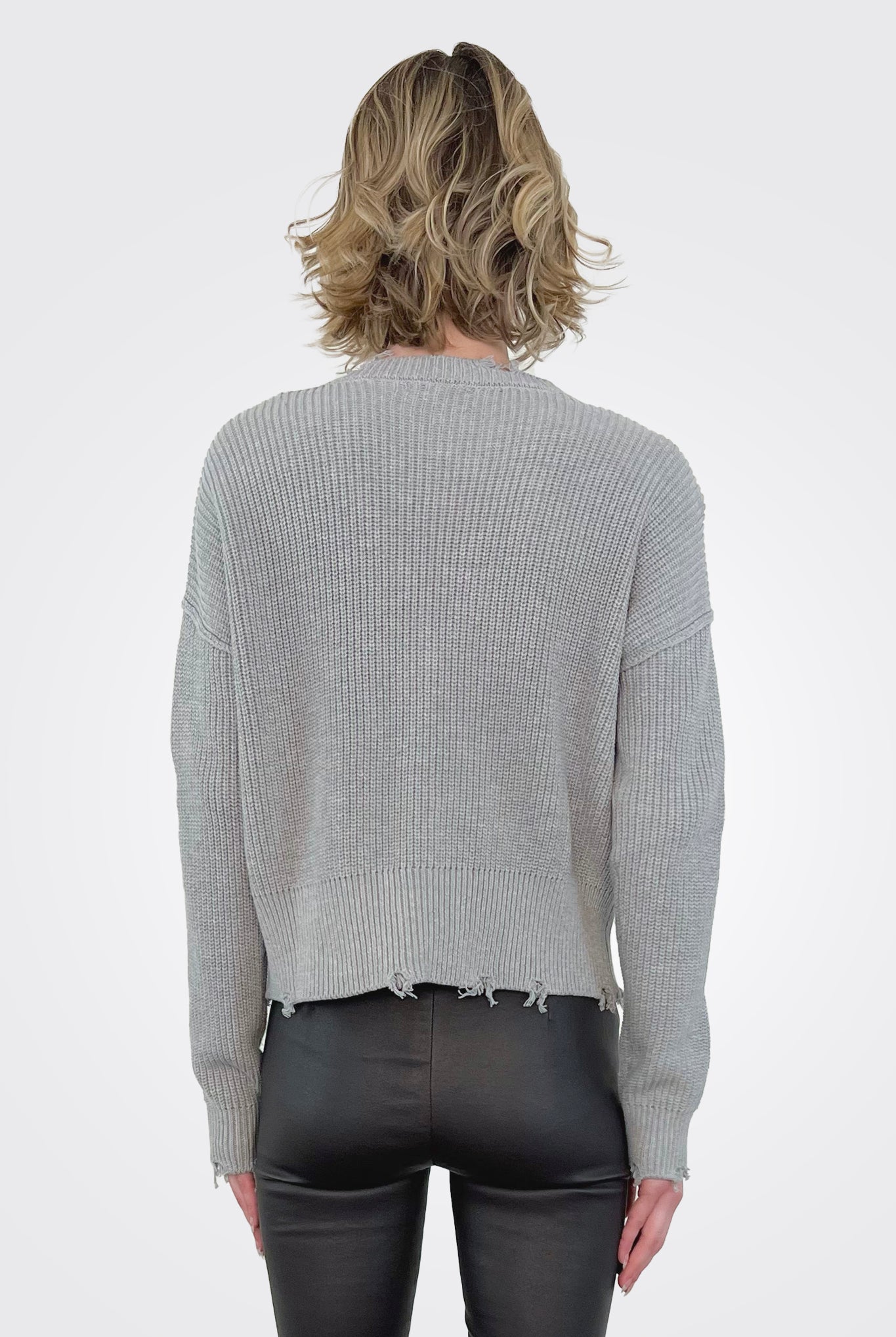 Distressed Cardigan - Heather Grey by Bobi — alternate view