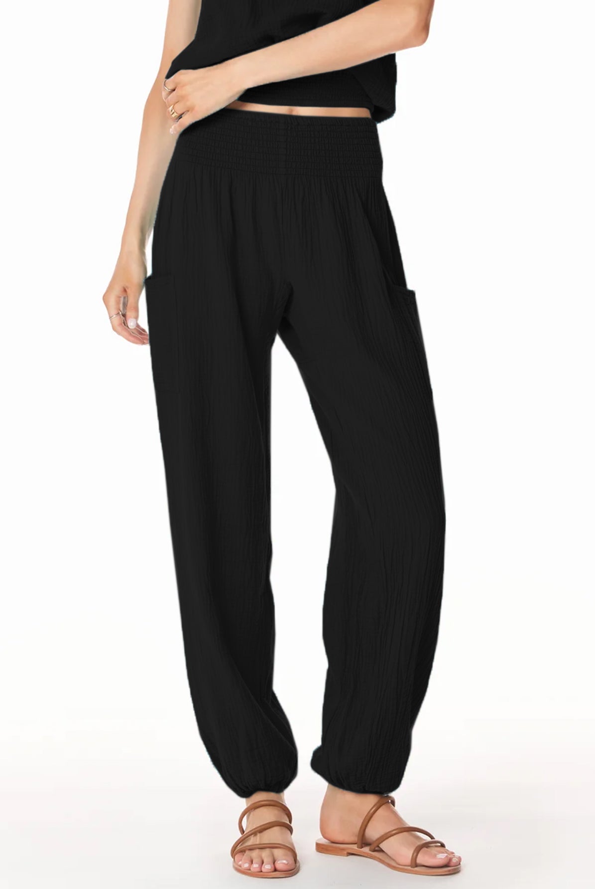 Smocked Beach Pant w/ Pockets - Black by Bobi — view 3