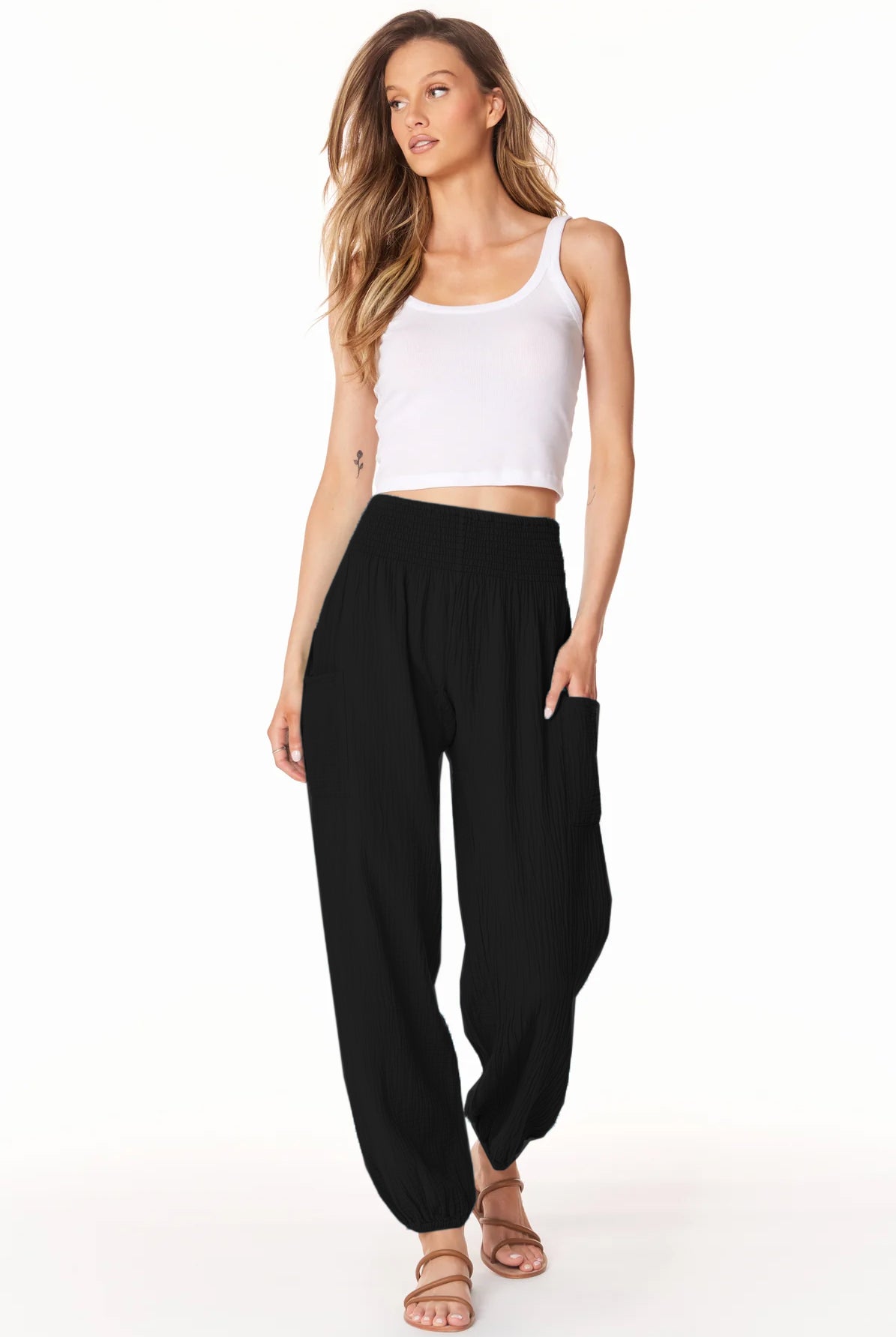 Smocked Beach Pant w/ Pockets - Black by Bobi | 25 South Boutiques