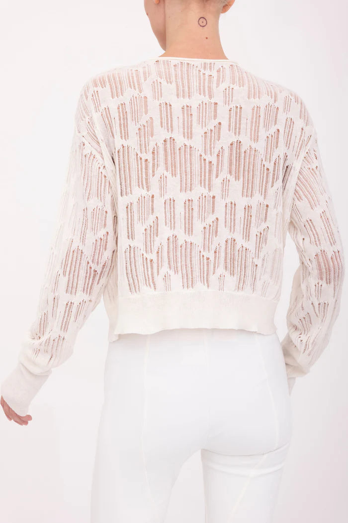 Bonsai Distressed Cotton Hemp Jacket - White by Elaine Kim — view 3