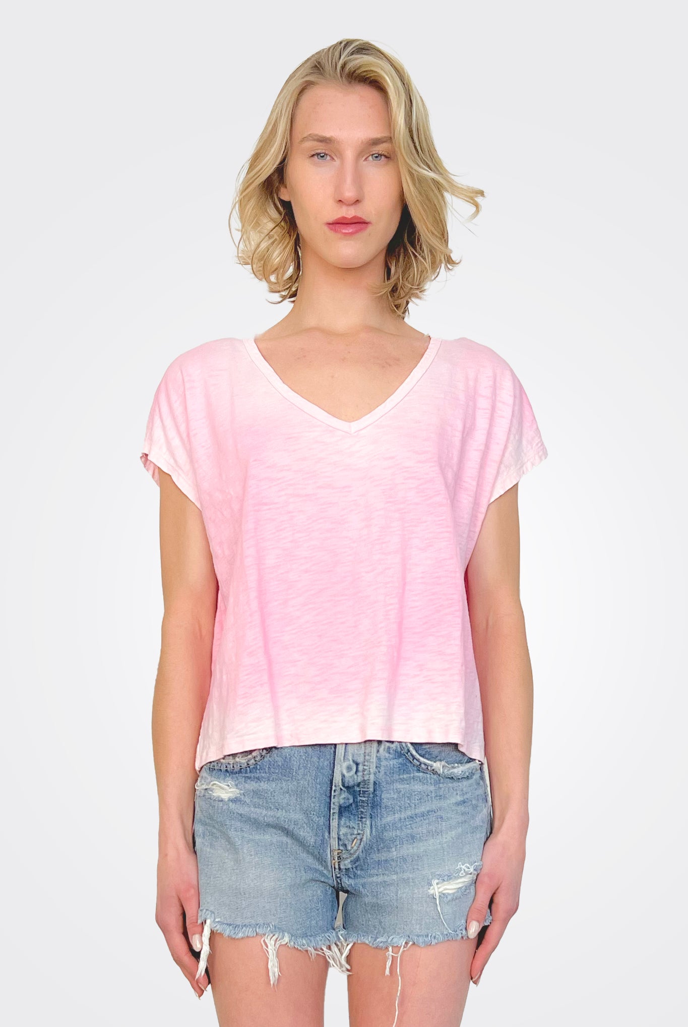 V Neck Tee - Bright Pink by Bobi | 25 South Boutiques