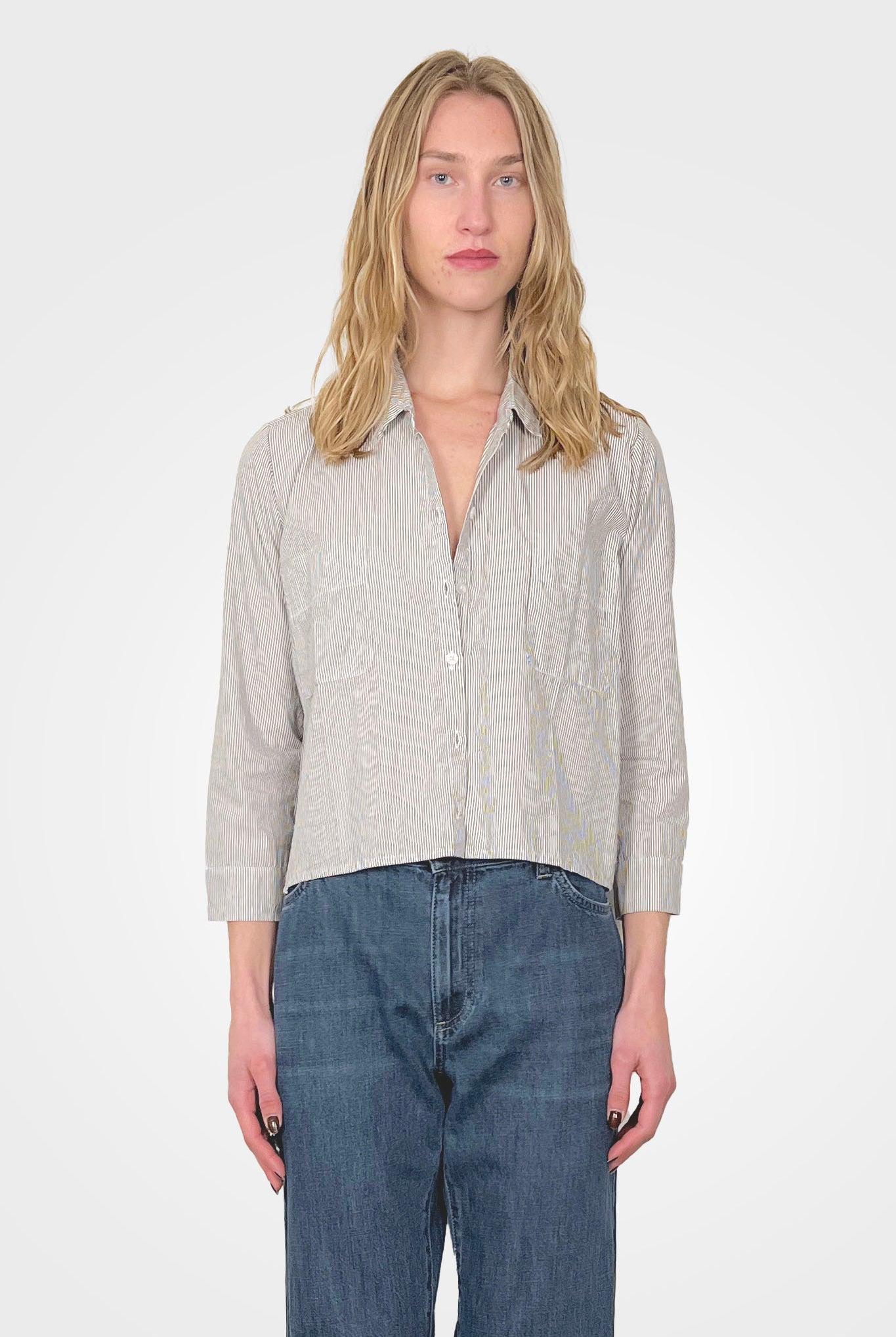 Cotton Striped Crop Button Down - Brown by Private 0204 | 25 South Boutiques