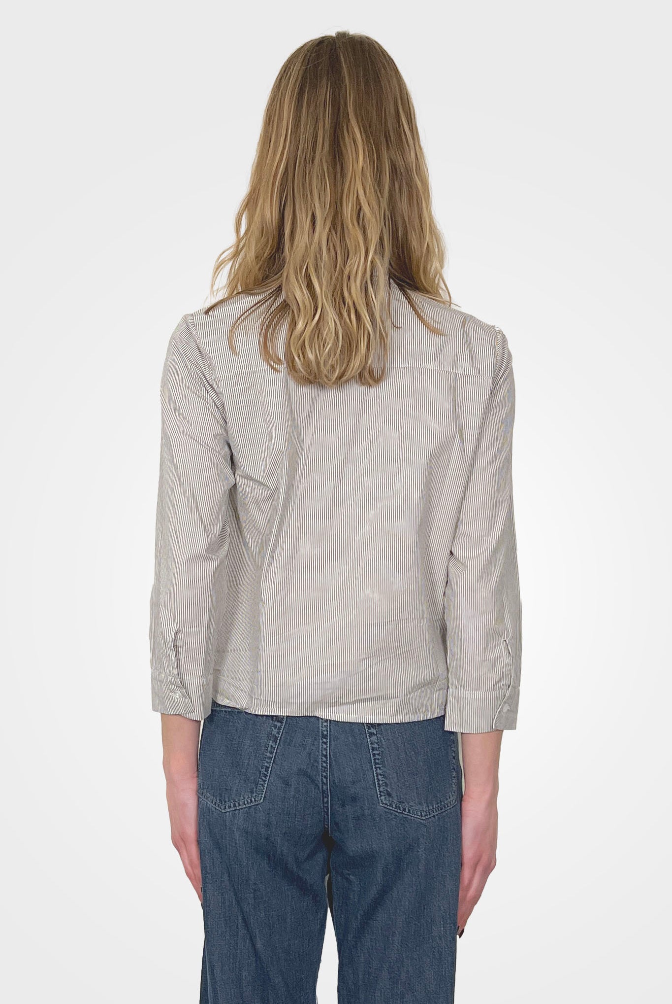 Cotton Striped Crop Button Down - Brown by Private 0204 — alternate view