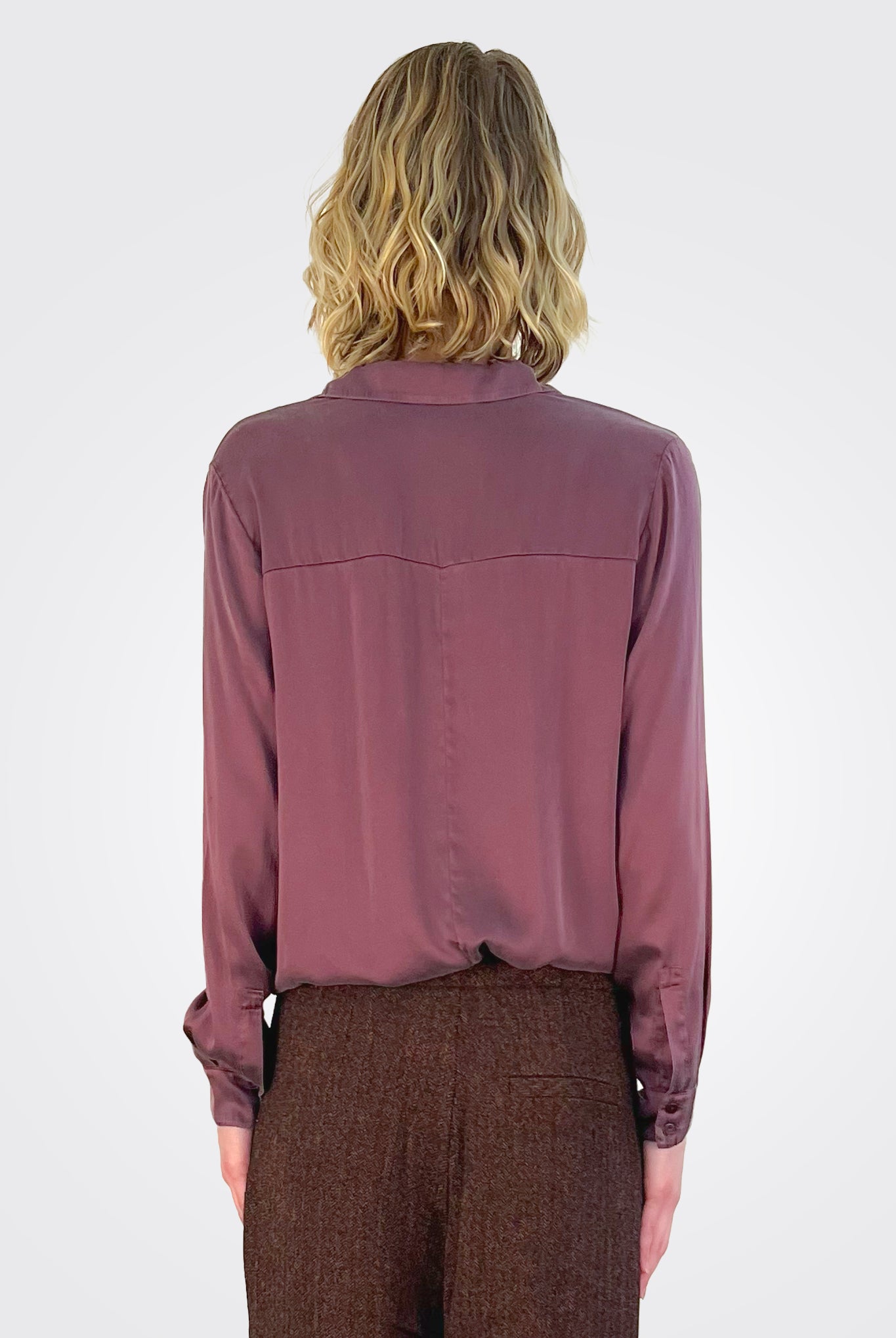 Stretch Satin Silk Shirt - Burgundy by Transit Par-Such — alternate view