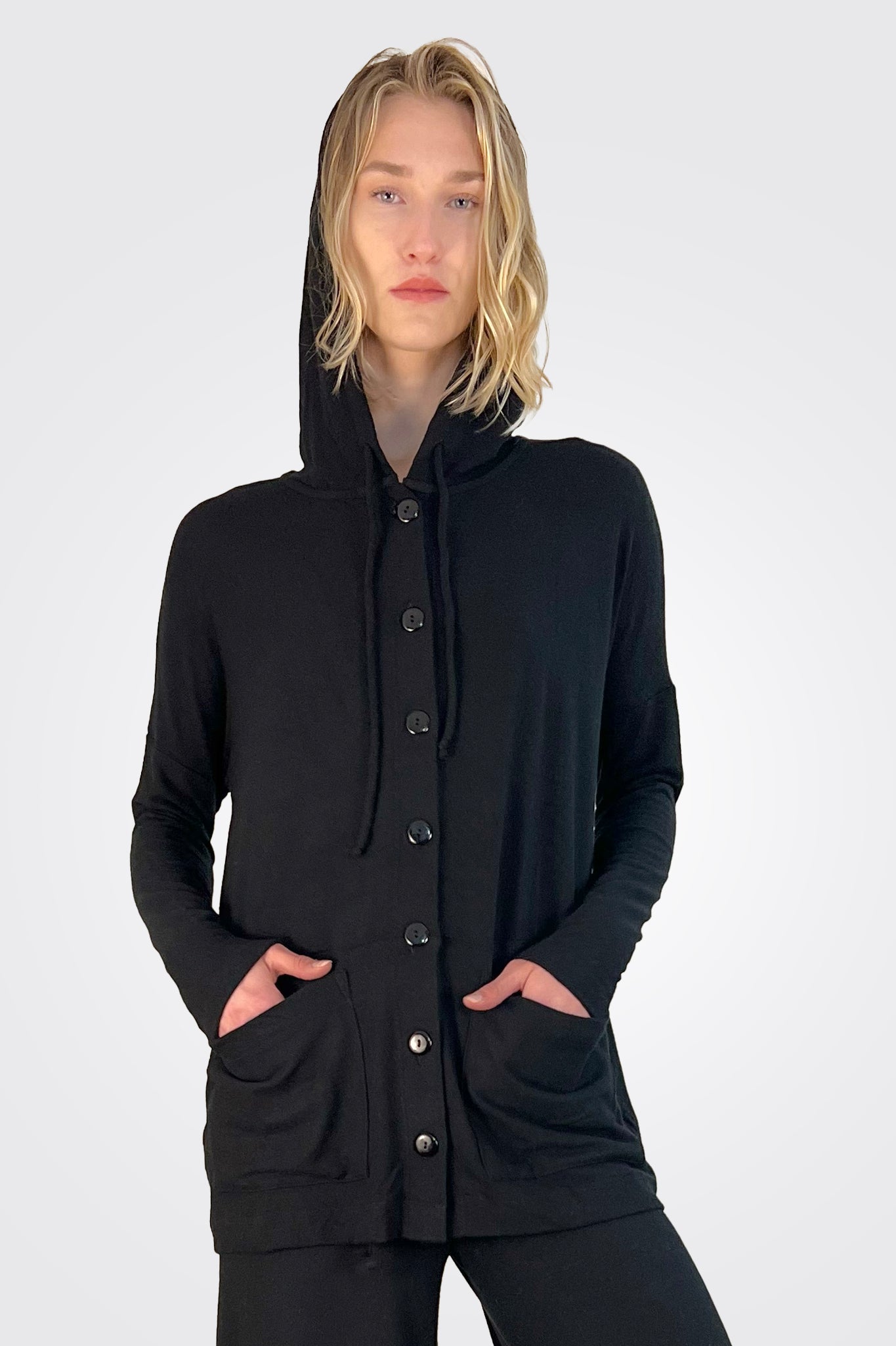 Hooded Cardigan - Black by Stark X — alternate view