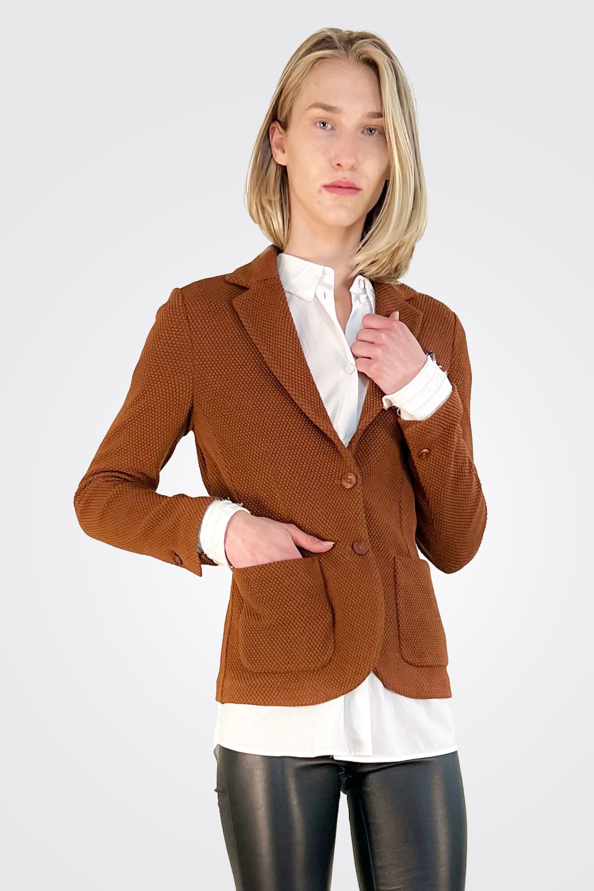 Slim Honey Comb Blazer - Carrot by Circolo — view 3