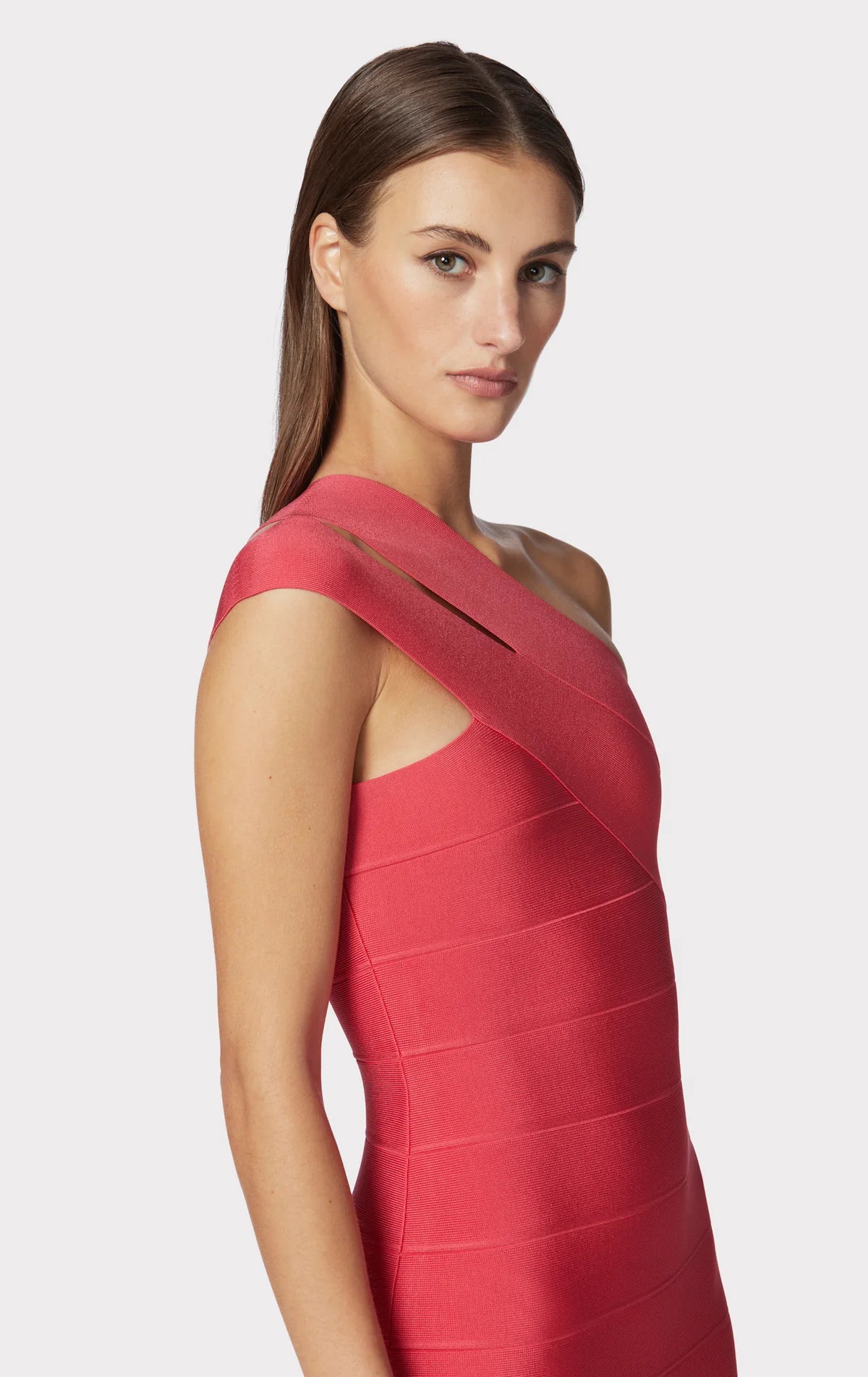 Icon One Shoulder Mini Dress - Cerise by Herve Leger — alternate view