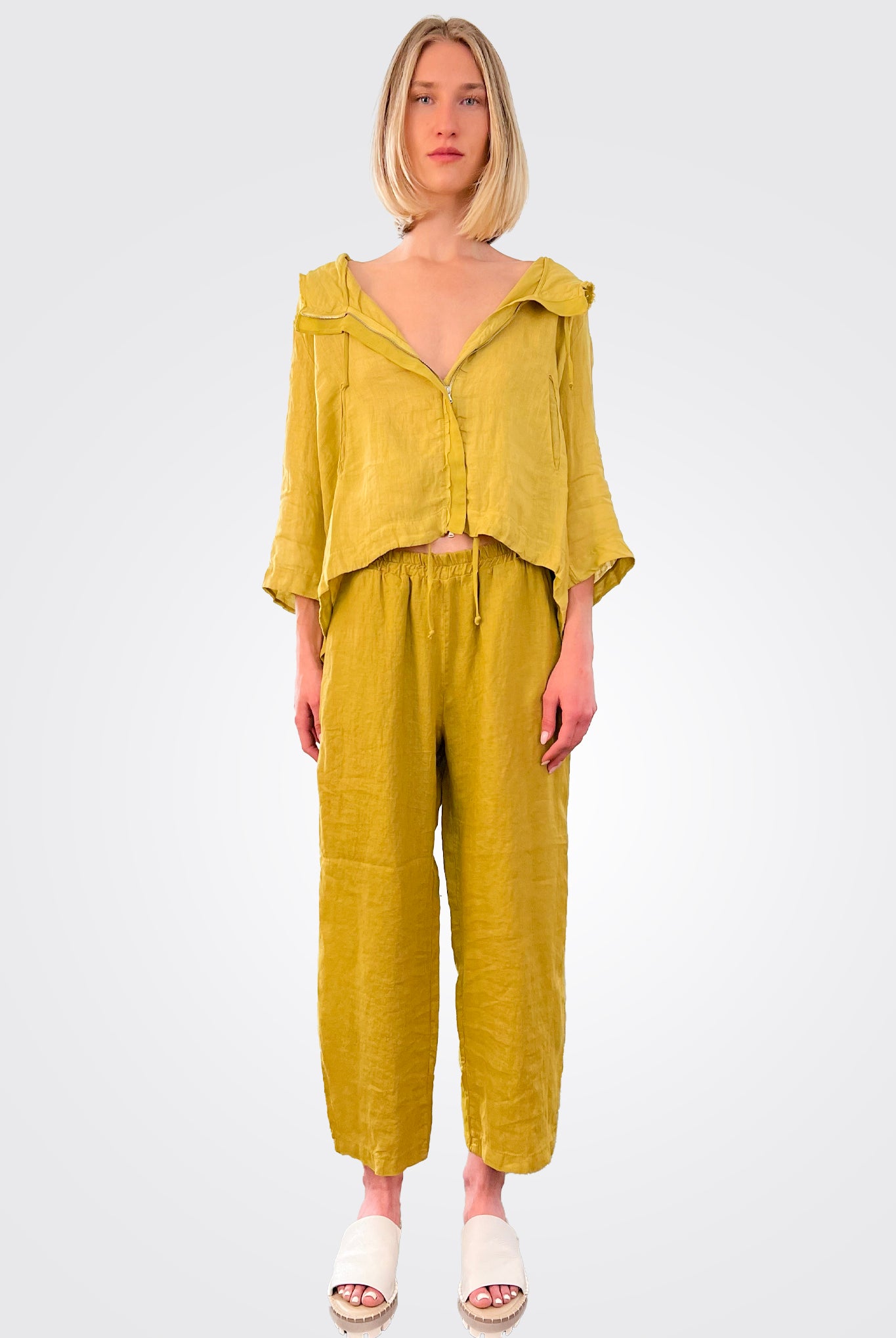 Linen Elastic Waist Trousers - Lime by Transit Par-Such | 25 South Boutiques