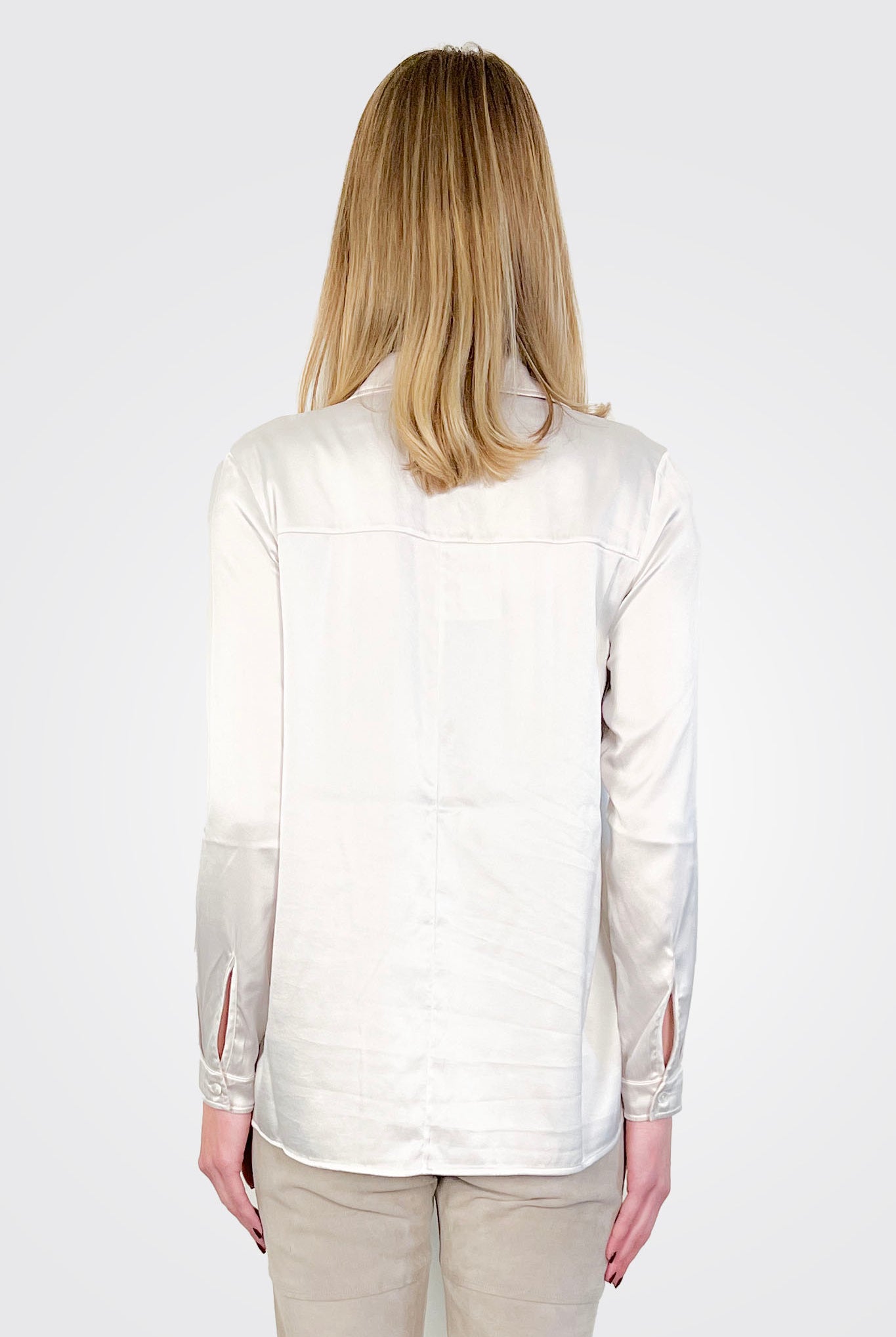 Regular Fit Stretch Silk Shirt - Chalk by Transit Par-Such — alternate view