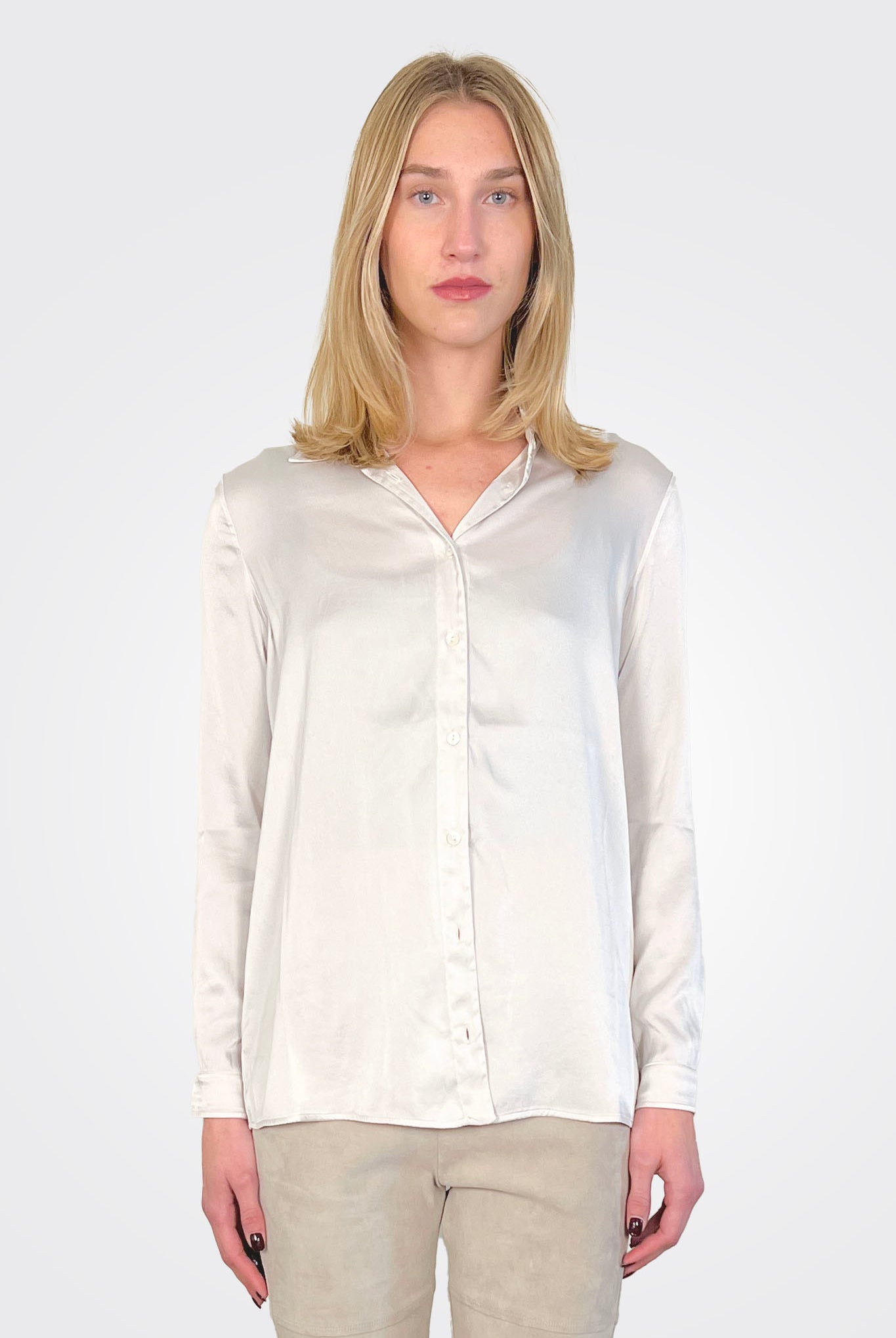Regular Fit Stretch Silk Shirt - Chalk by Transit Par-Such | 25 South Boutiques