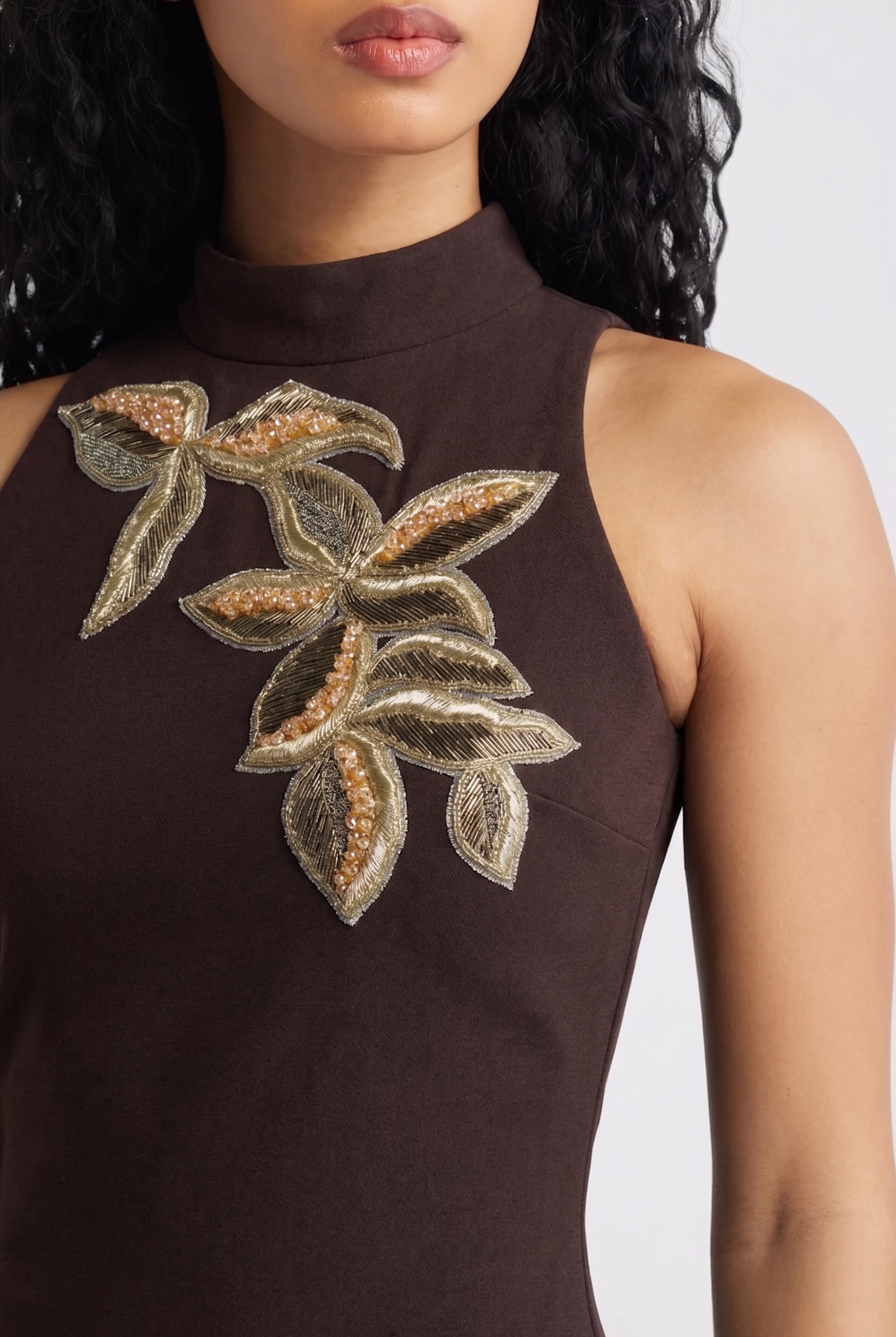 Nimby Beaded Floral Midi Dress - Brown by Chiara Boni — view 3