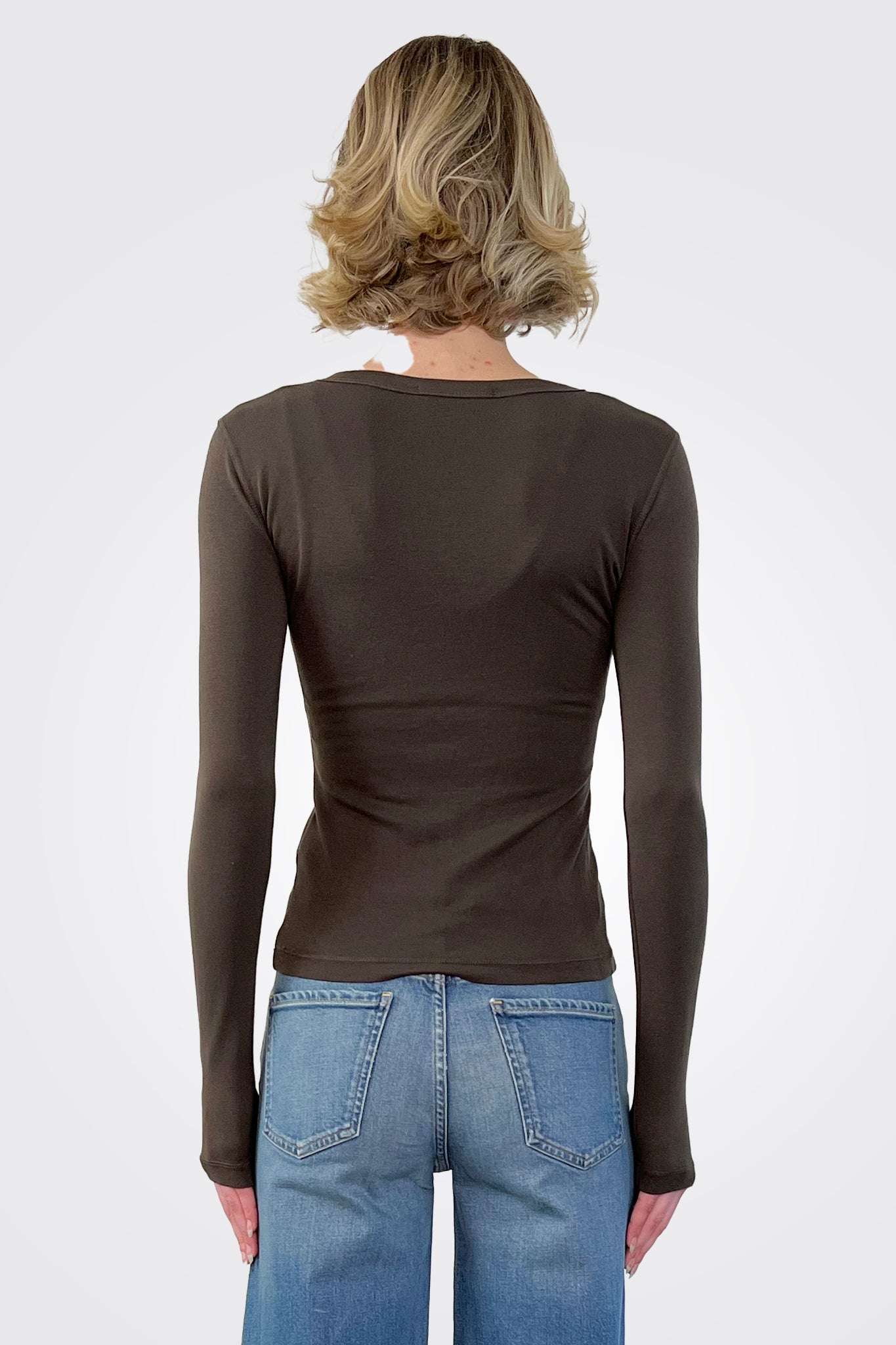 Luxe Long Sleeve V Neck - Chocolate by Crown Jewel — view 3