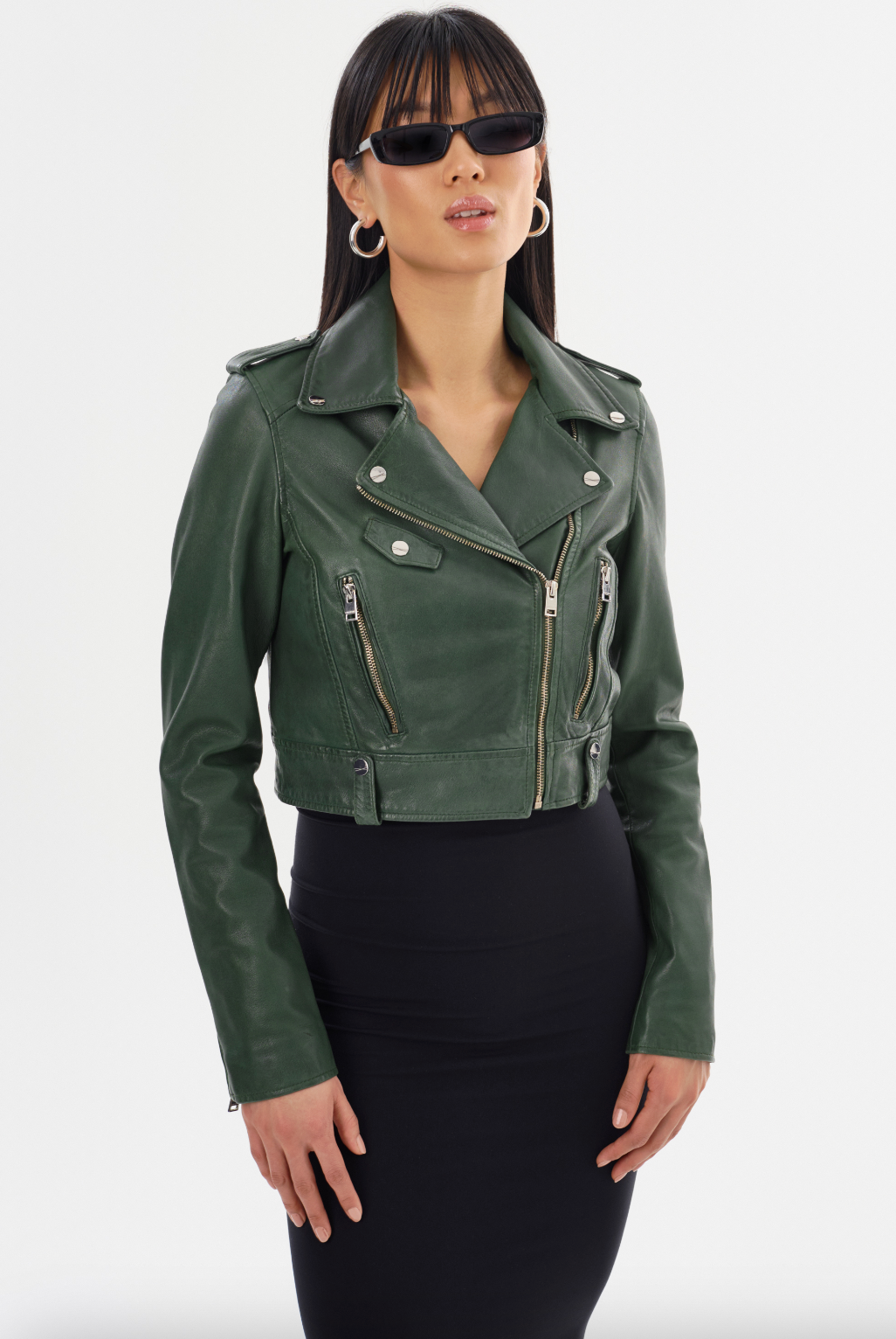 Ciara Leather Crop Moto Jacket - Alpine Green by LAMARQUE | 25 South Boutiques
