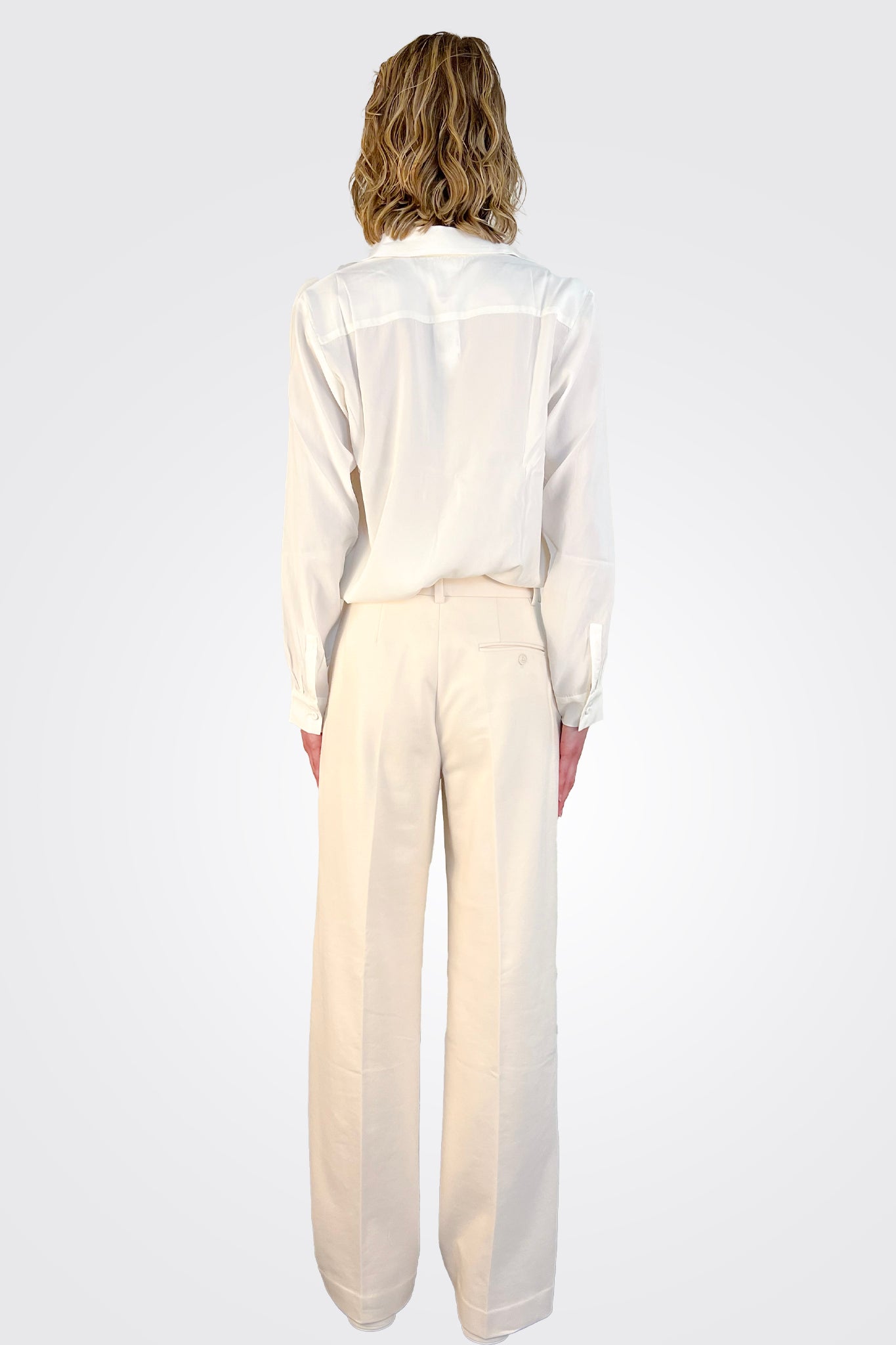Cashmere Touch High Waisted Trousers - Off White by Circolo — view 4