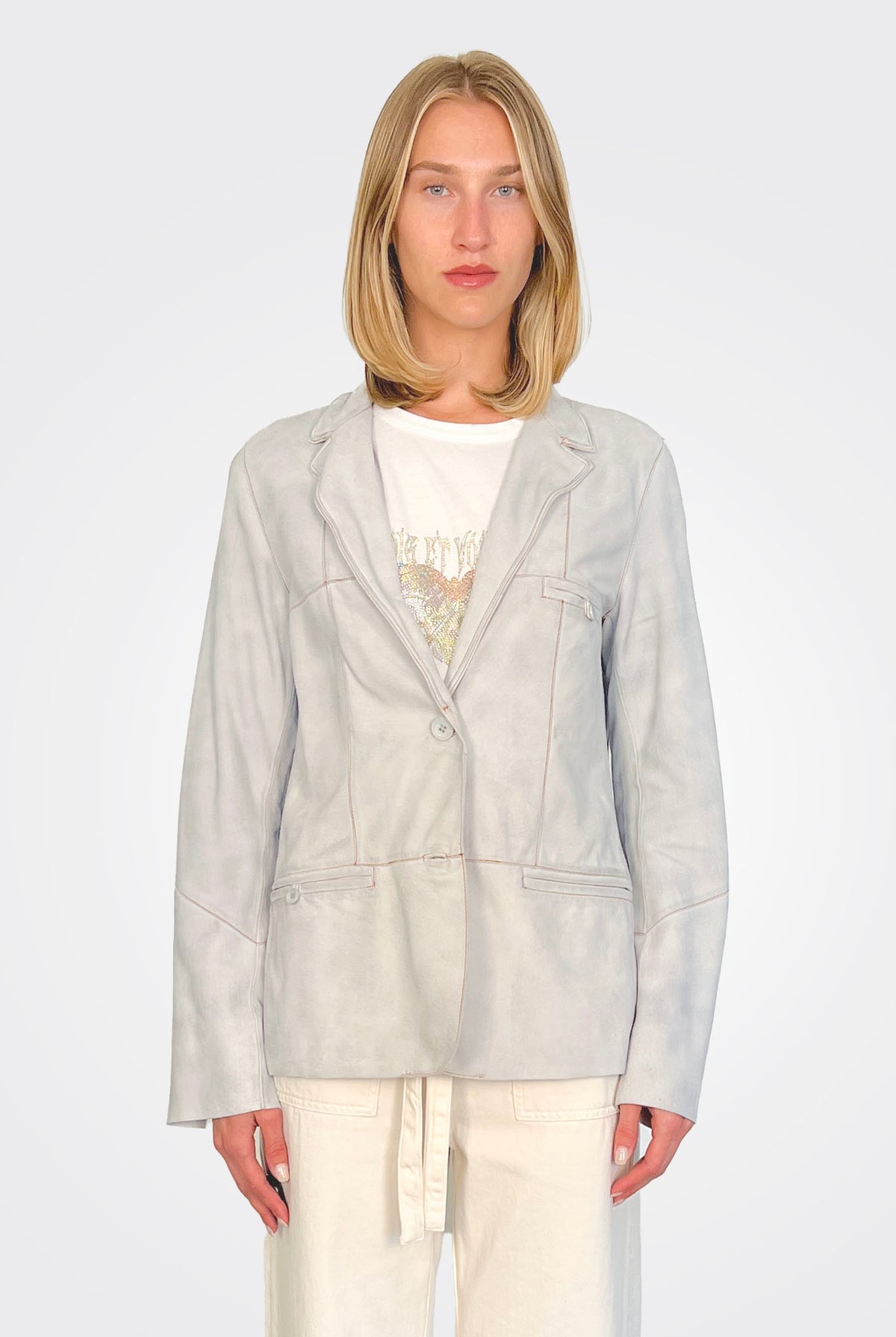 Lucia Suede Leather Jacket - Cloud by Jakett — alternate view
