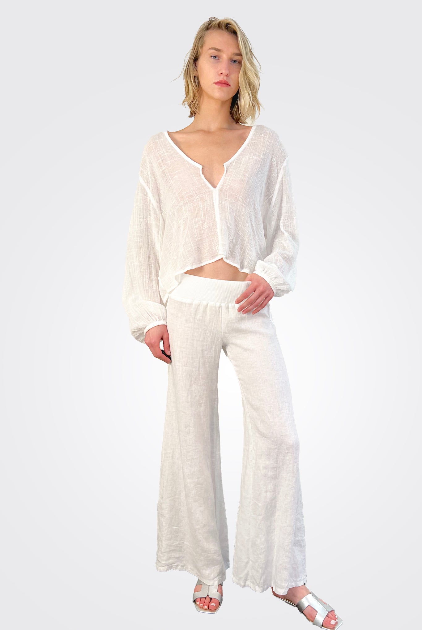 Wide Linen Trousers - White by Enza Costa | 25 South Boutiques