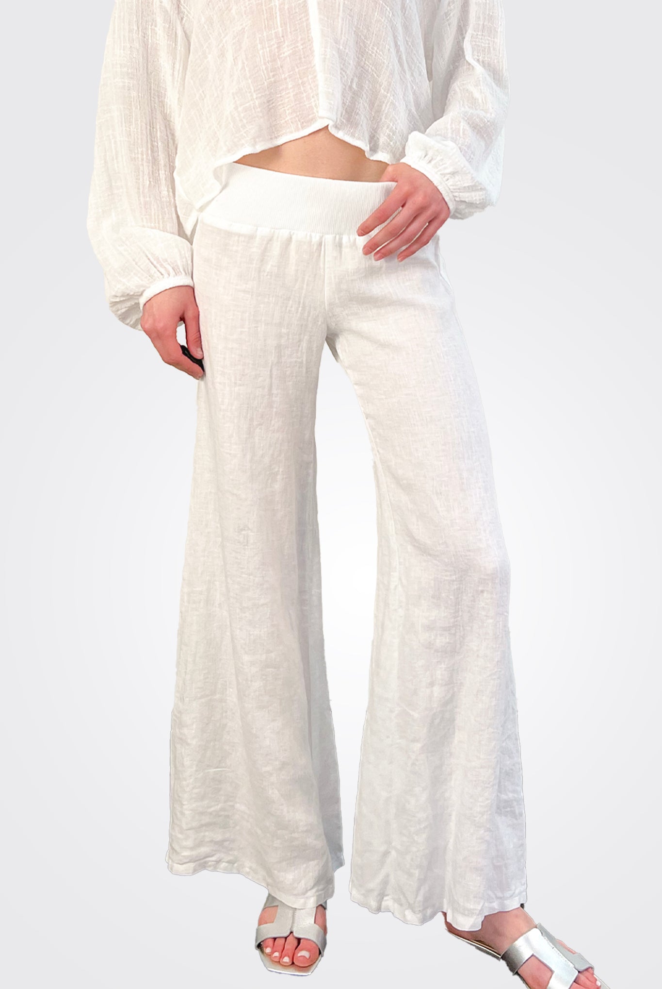 Wide Linen Trousers - White by Enza Costa — alternate view